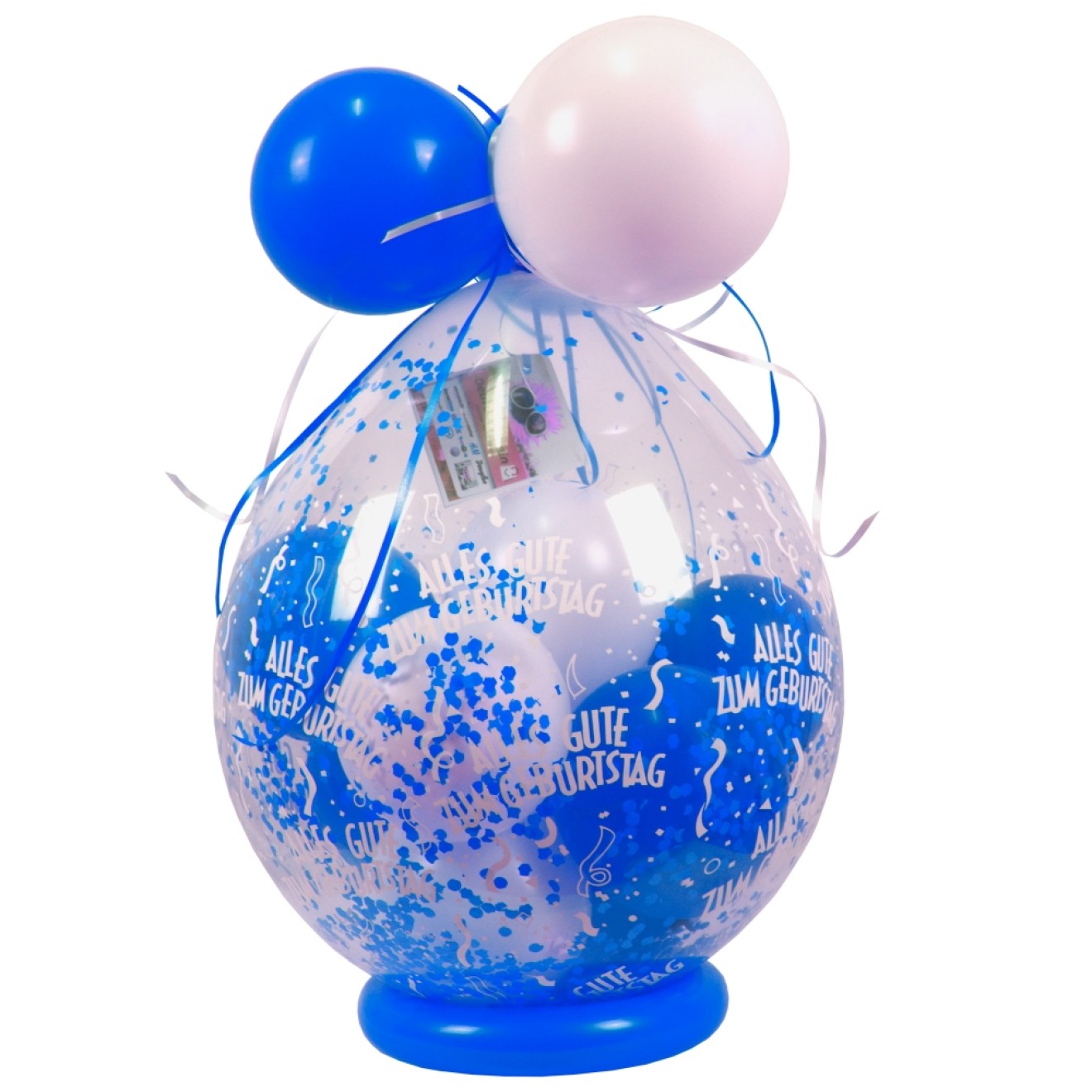 Verpackungsballon Geschenkballon Geburtstag: Alles Gute zum Geburtstag - Weiß & Blau - Basic Ø 50 cm