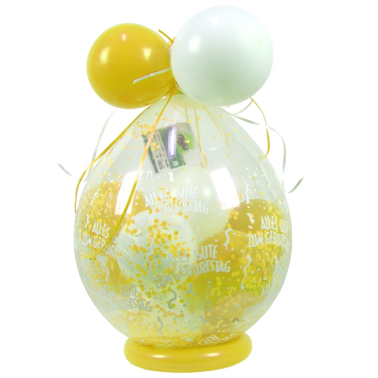 Verpackungsballon Geschenkballon Geburtstag: Alles Gute zum Geburtstag - Weiß & Gelb - Basic Ø 50 cm