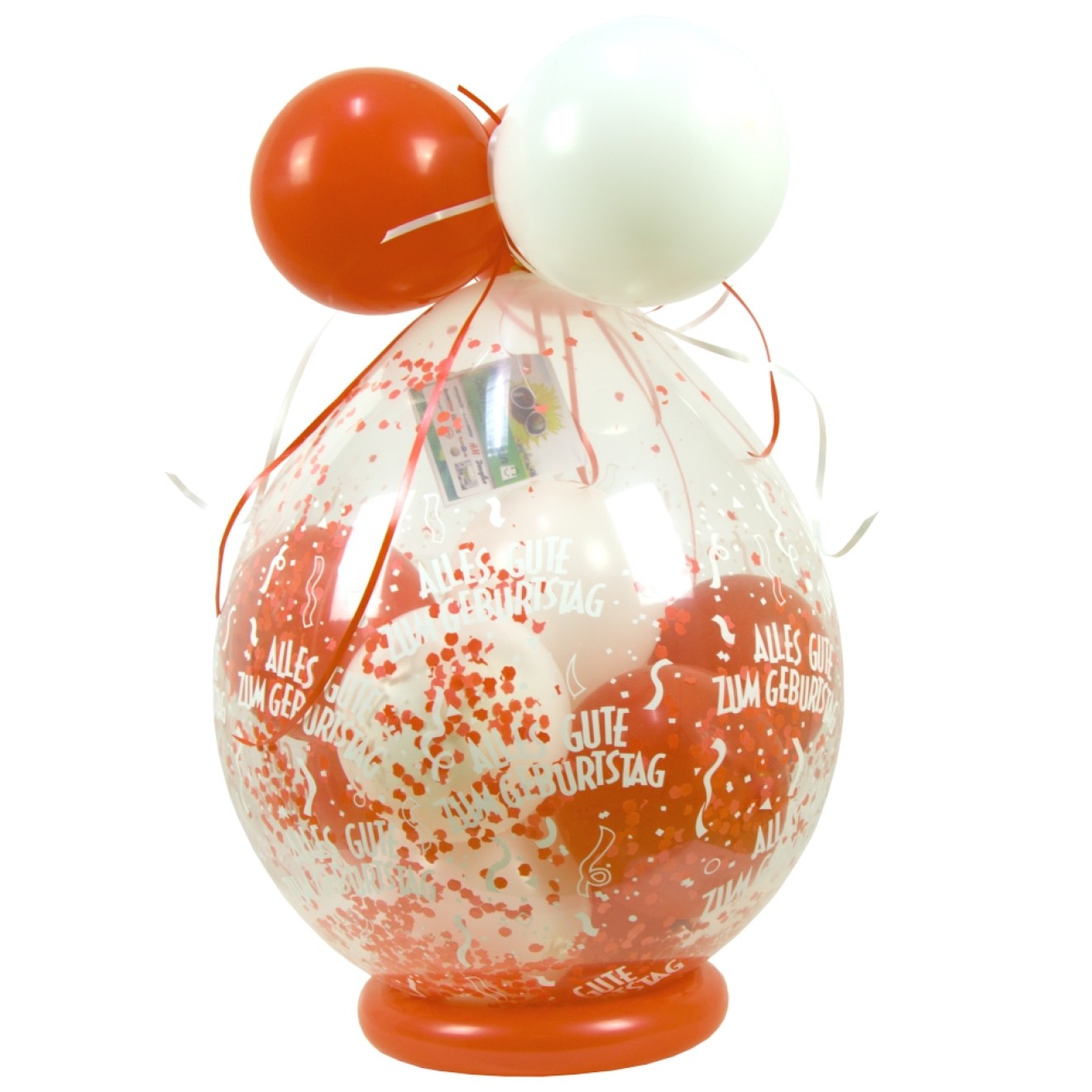 Verpackungsballon Geschenkballon Geburtstag: Alles Gute zum Geburtstag - Weiß & Orange - Basic Ø 50 cm
