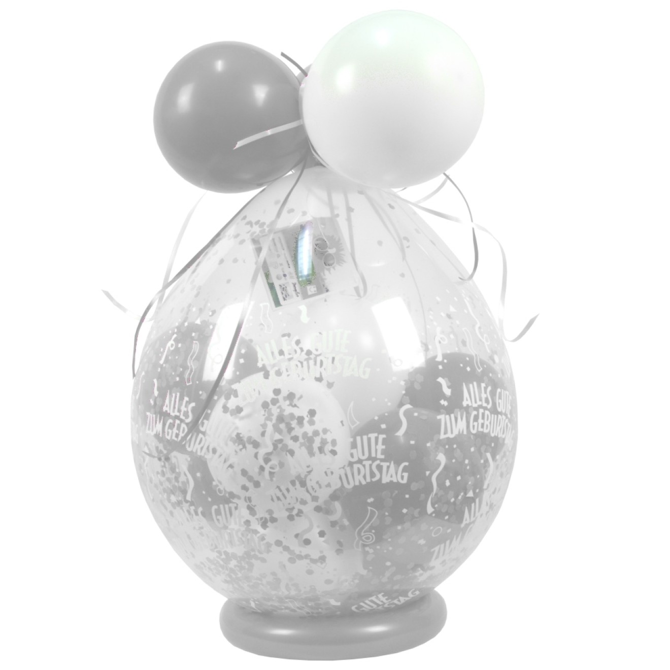 Verpackungsballon Geschenkballon Geburtstag: Alles Gute zum Geburtstag - Weiß & Silber - Basic Ø 50 cm