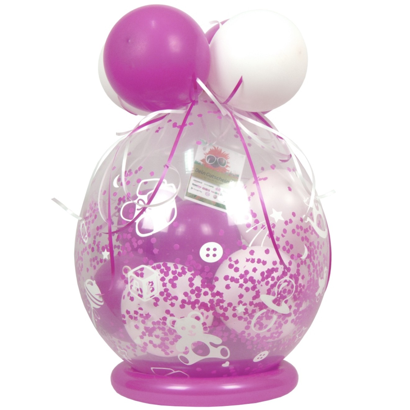 Verpackungsballon Geschenkballon Babyparty: Babyspielzeug - Flieder & Weiß - Basic Ø 50 cm