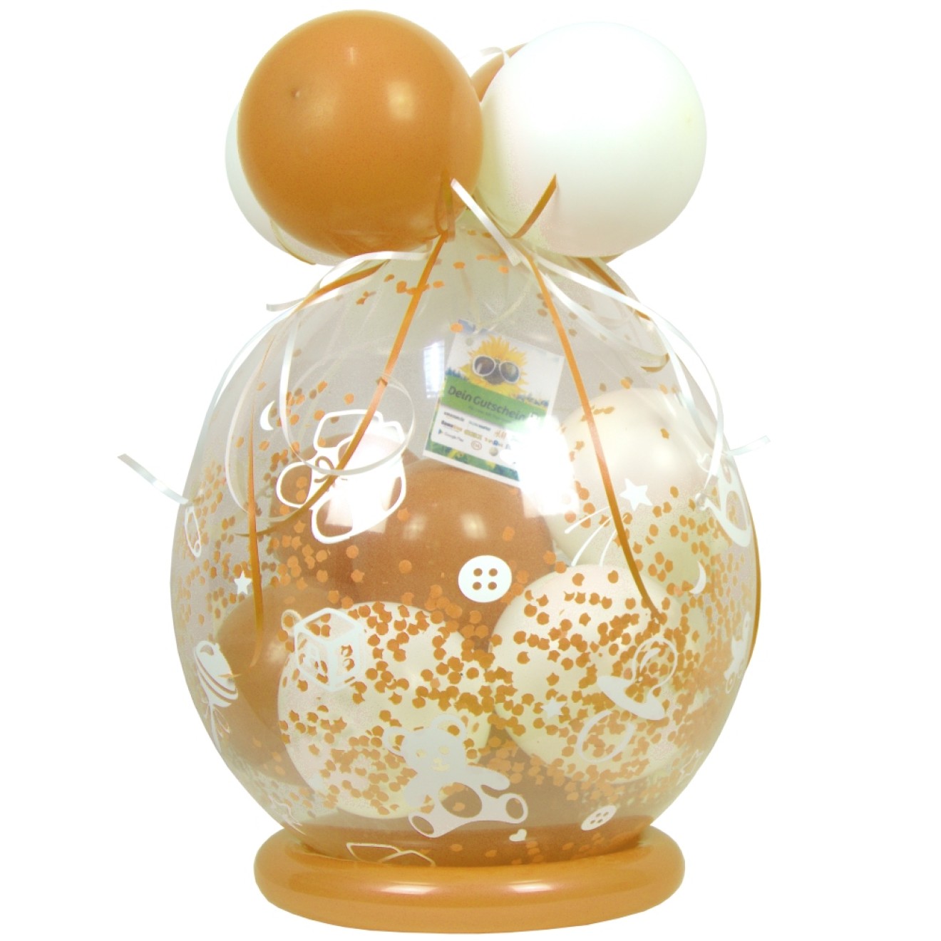Verpackungsballon Geschenkballon Babyparty: Babyspielzeug - Gold & Weiß - Basic Ø 50 cm