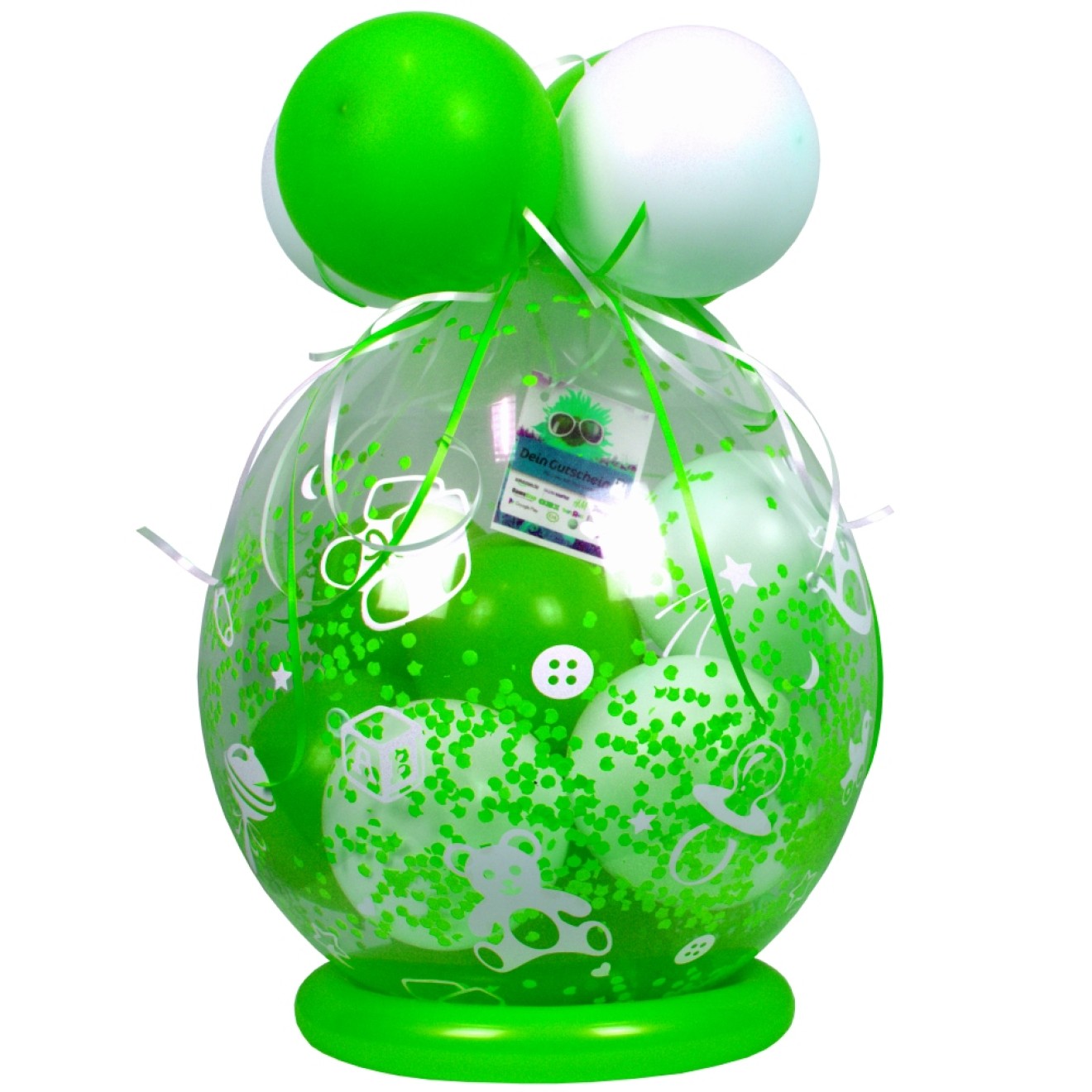 Verpackungsballon Geschenkballon Babyparty: Babyspielzeug - Grün & Weiß - Basic Ø 50 cm