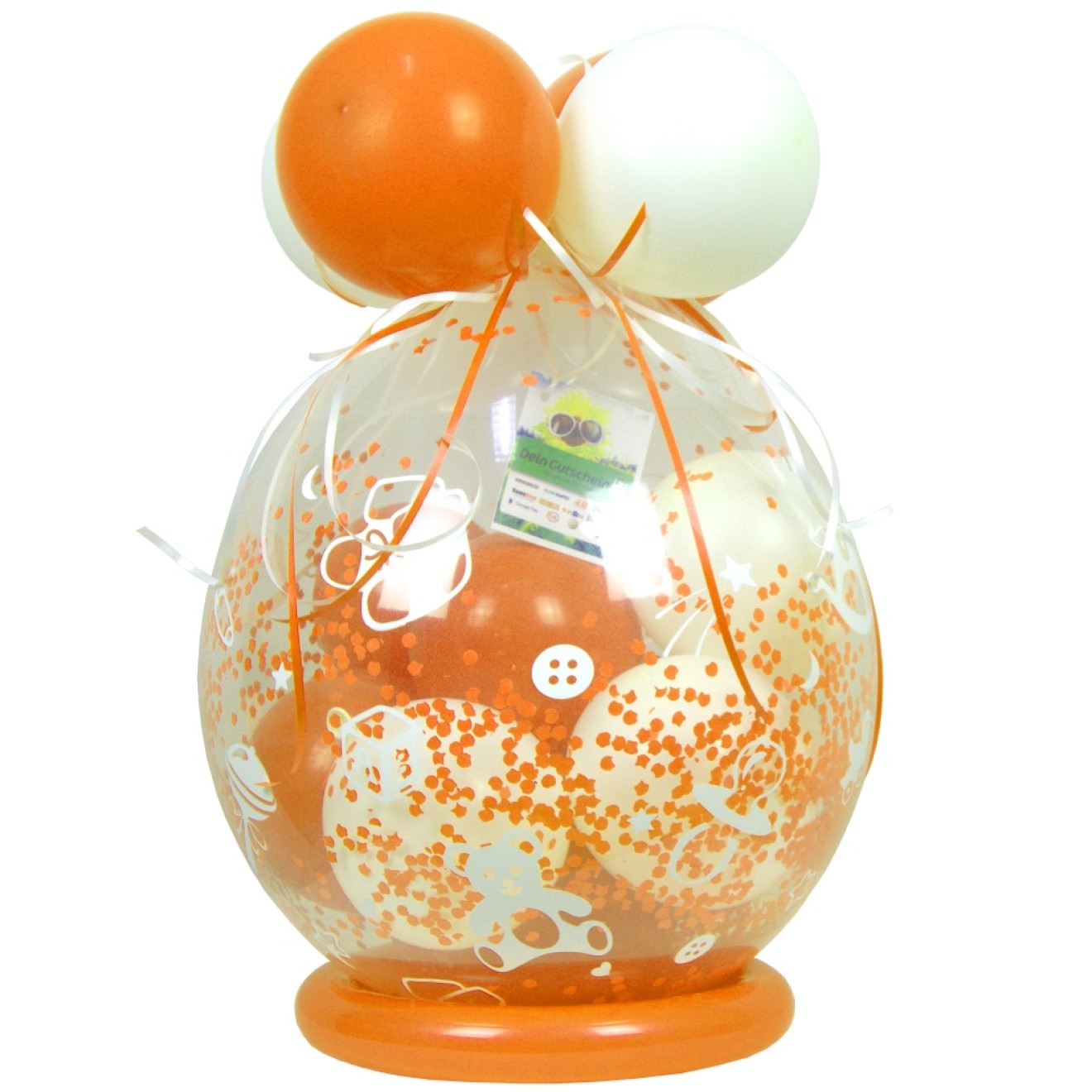 Verpackungsballon Geschenkballon Babyparty: Babyspielzeug - Orange & Weiß - Basic Ø 50 cm
