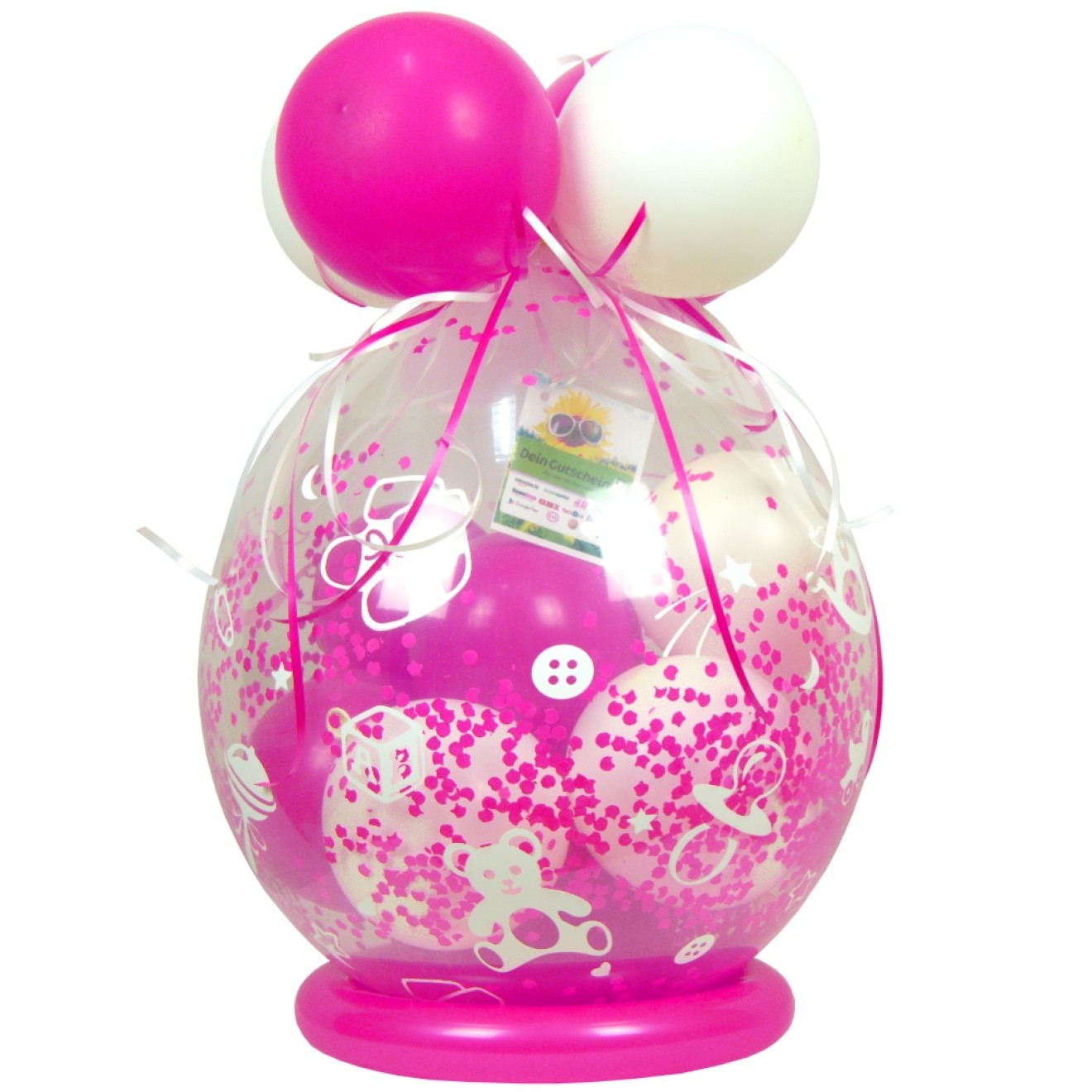 Verpackungsballon Geschenkballon Babyparty: Babyspielzeug - Pink & Weiß - Basic Ø 50 cm