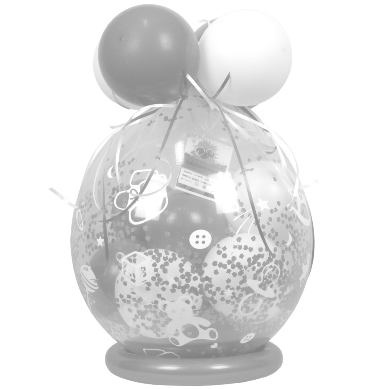 Verpackungsballon Geschenkballon Babyparty: Babyspielzeug - Silber & Weiß - Basic Ø 50 cm