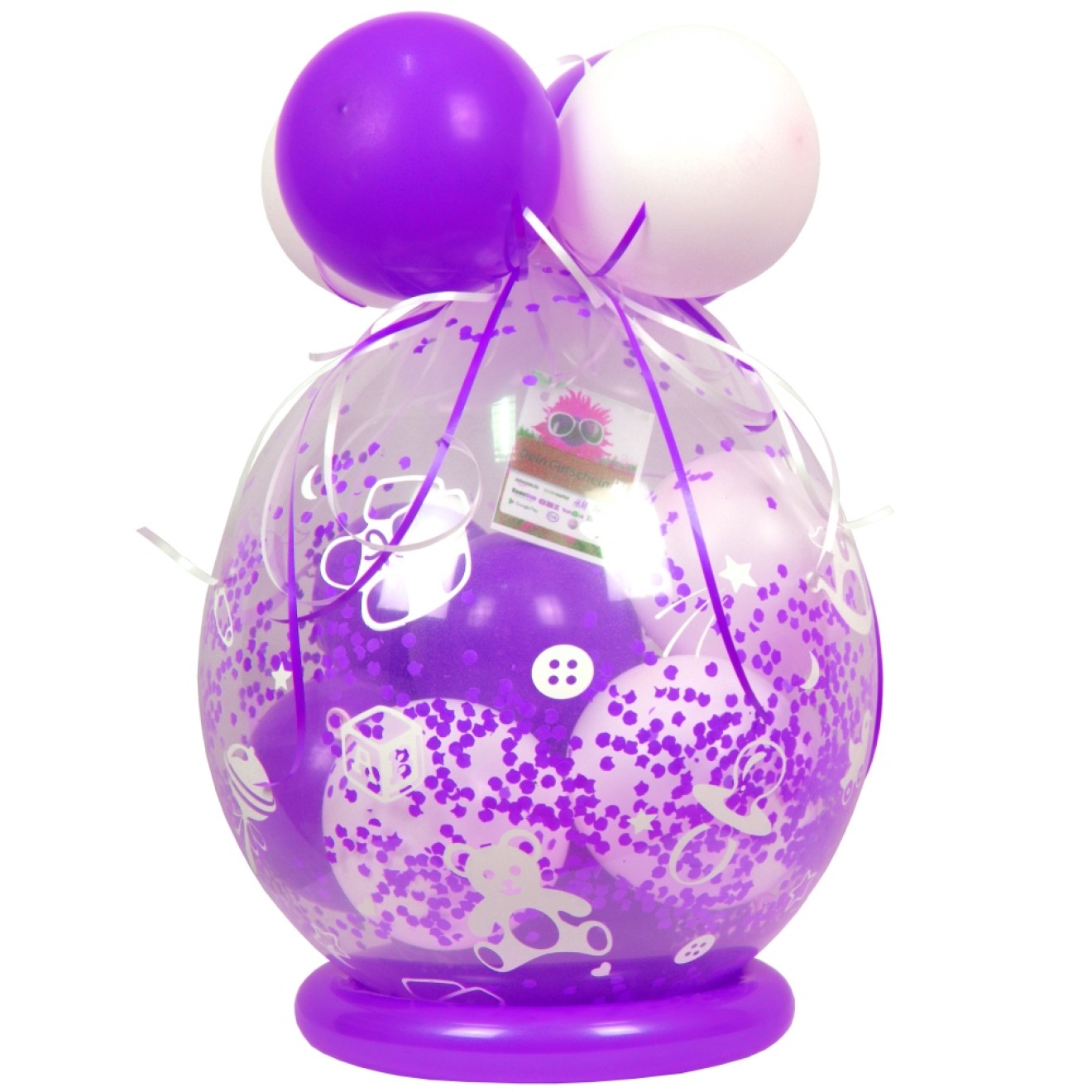 Verpackungsballon Geschenkballon Babyparty: Babyspielzeug - Violett & Weiß - Basic Ø 50 cm
