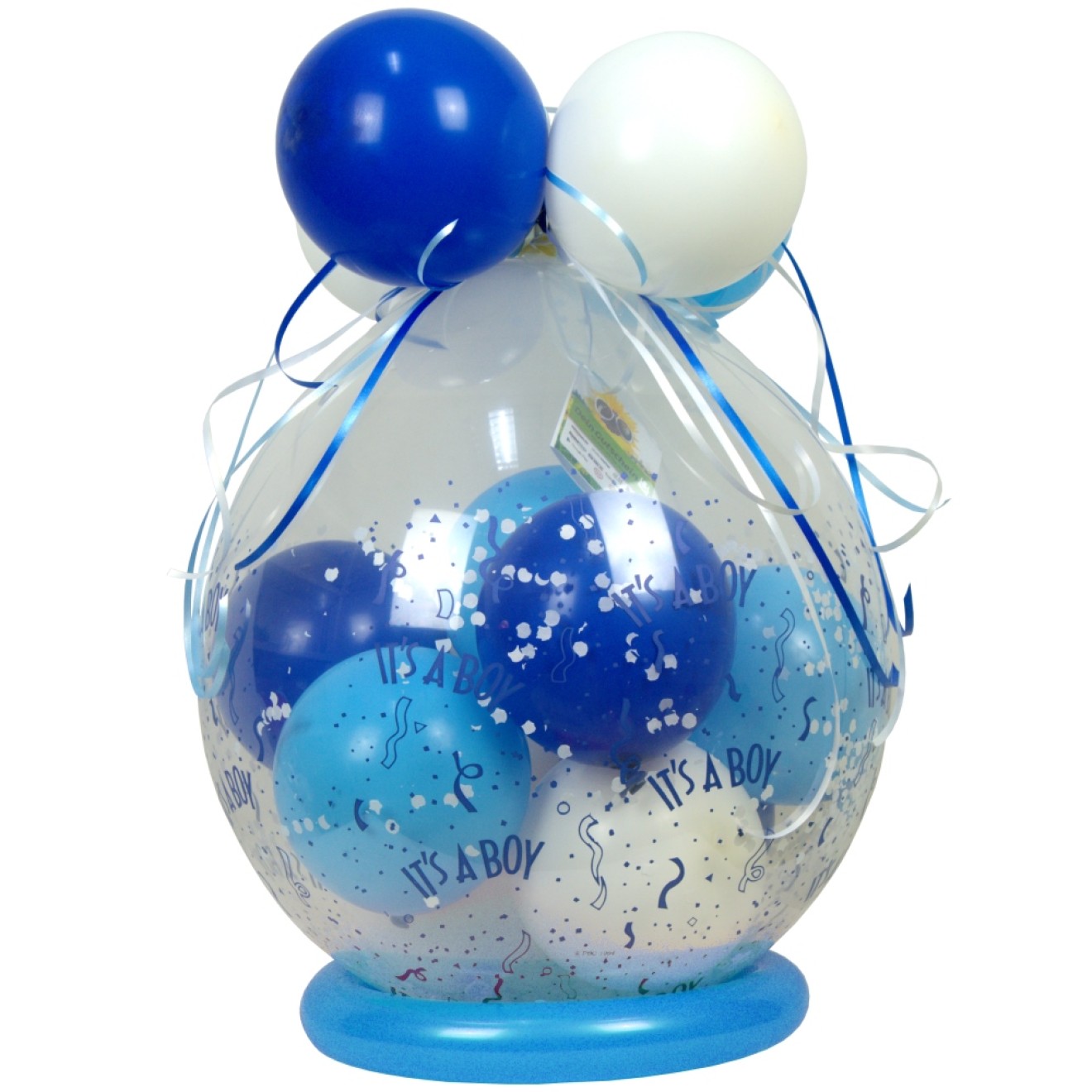 Verpackungsballon Geschenkballon Babyparty Boy: It`s a Boy - Blau & Weiß & Hellblau - Basic Ø 50 cm