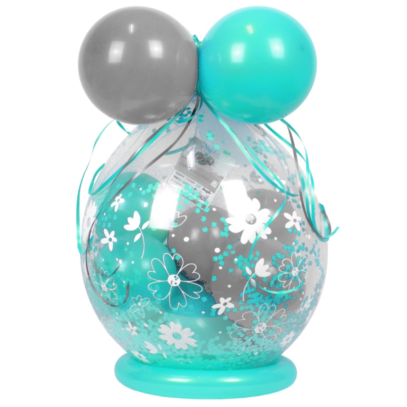 Verpackungsballon Geschenkballon: Gänseblümchen - Türkis & Silber - Basic Ø 50 cm