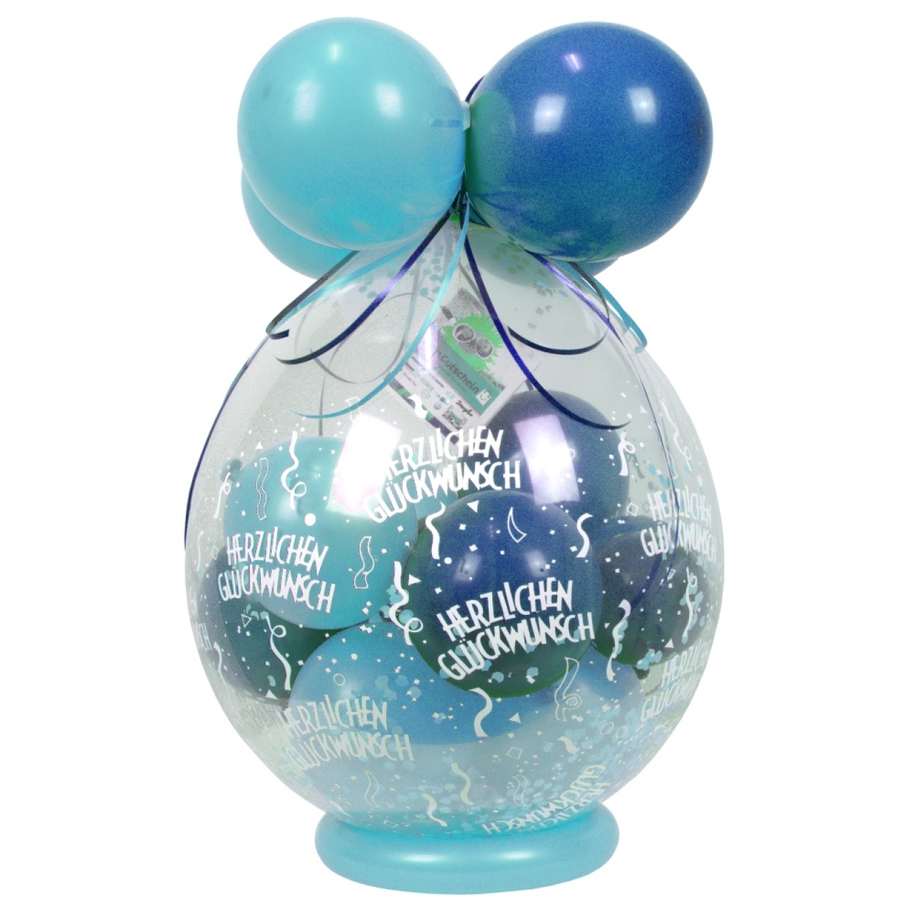 Verpackungsballon Geschenkballon: Herzlichen Glückwunsch - Blau & Hellblau - Basic Ø 50 cm