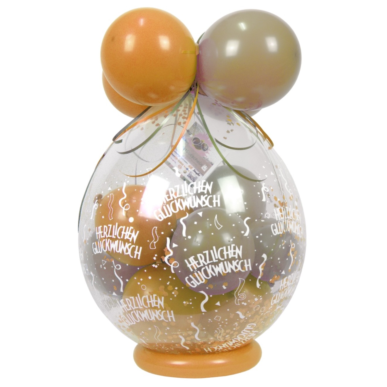 Verpackungsballon Geschenkballon: Herzlichen Glückwunsch - Gold & Creme - Basic Ø 50 cm