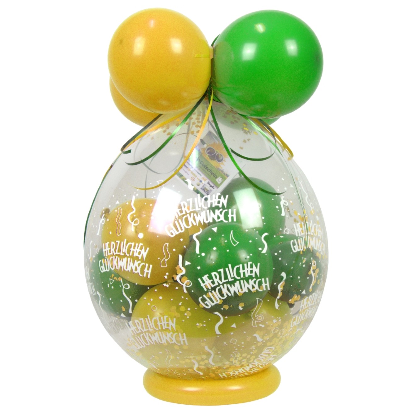 Verpackungsballon Geschenkballon: Herzlichen Glückwunsch - Limonengrün & Gelb - Basic Ø 50 cm