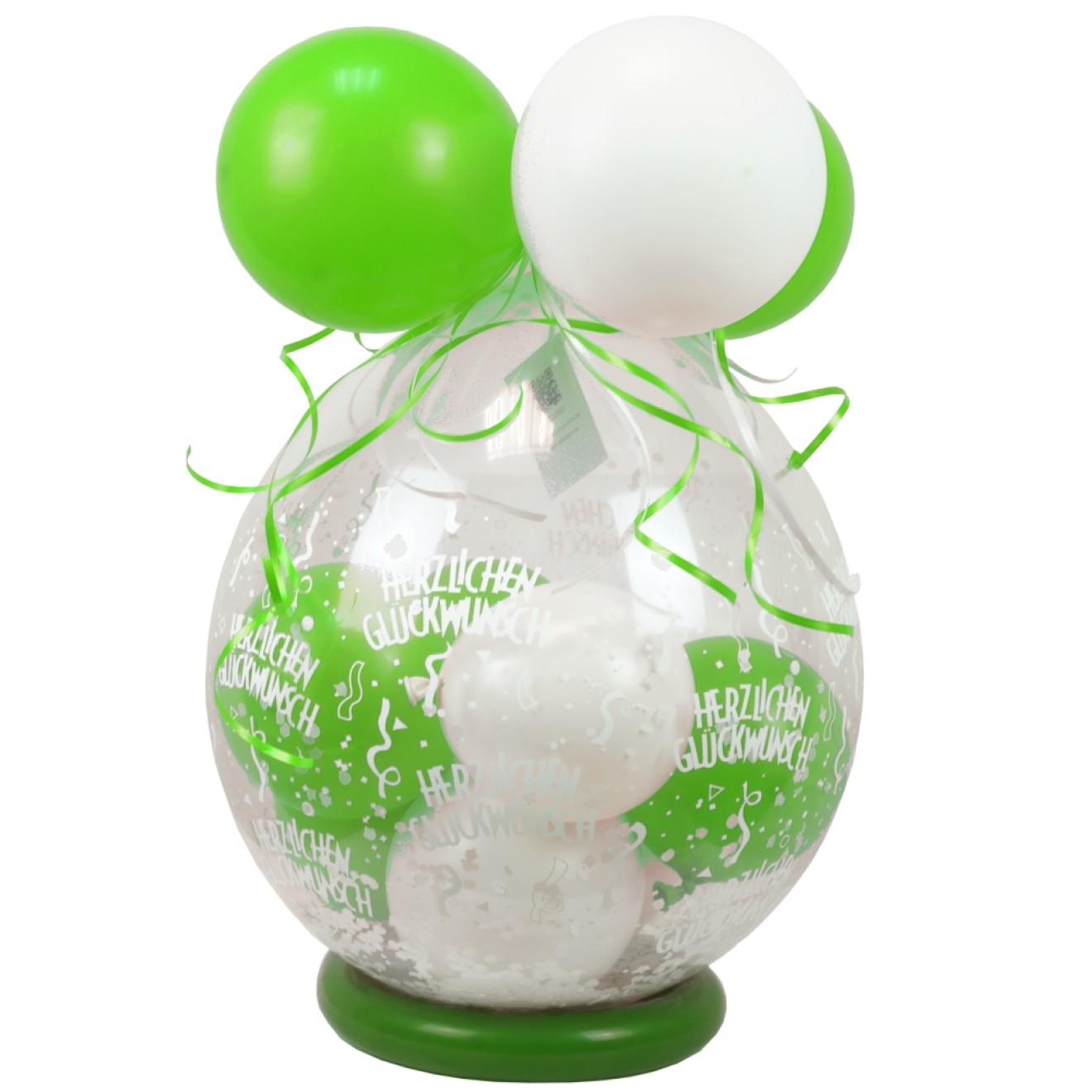 Verpackungsballon Geschenkballon: Herzlichen Glückwunsch - Weiß & Apfelgrün - Basic Ø 50 cm
