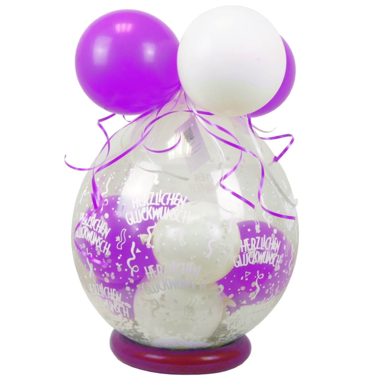 Verpackungsballon Geschenkballon: Herzlichen Glückwunsch - Weiß & Flieder - Basic Ø 50 cm