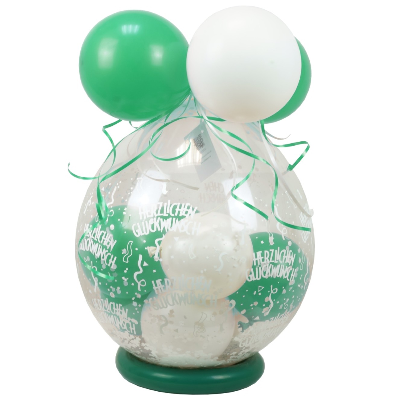Verpackungsballon Geschenkballon: Herzlichen Glückwunsch - Weiß & Mintgrün - Basic Ø 50 cm