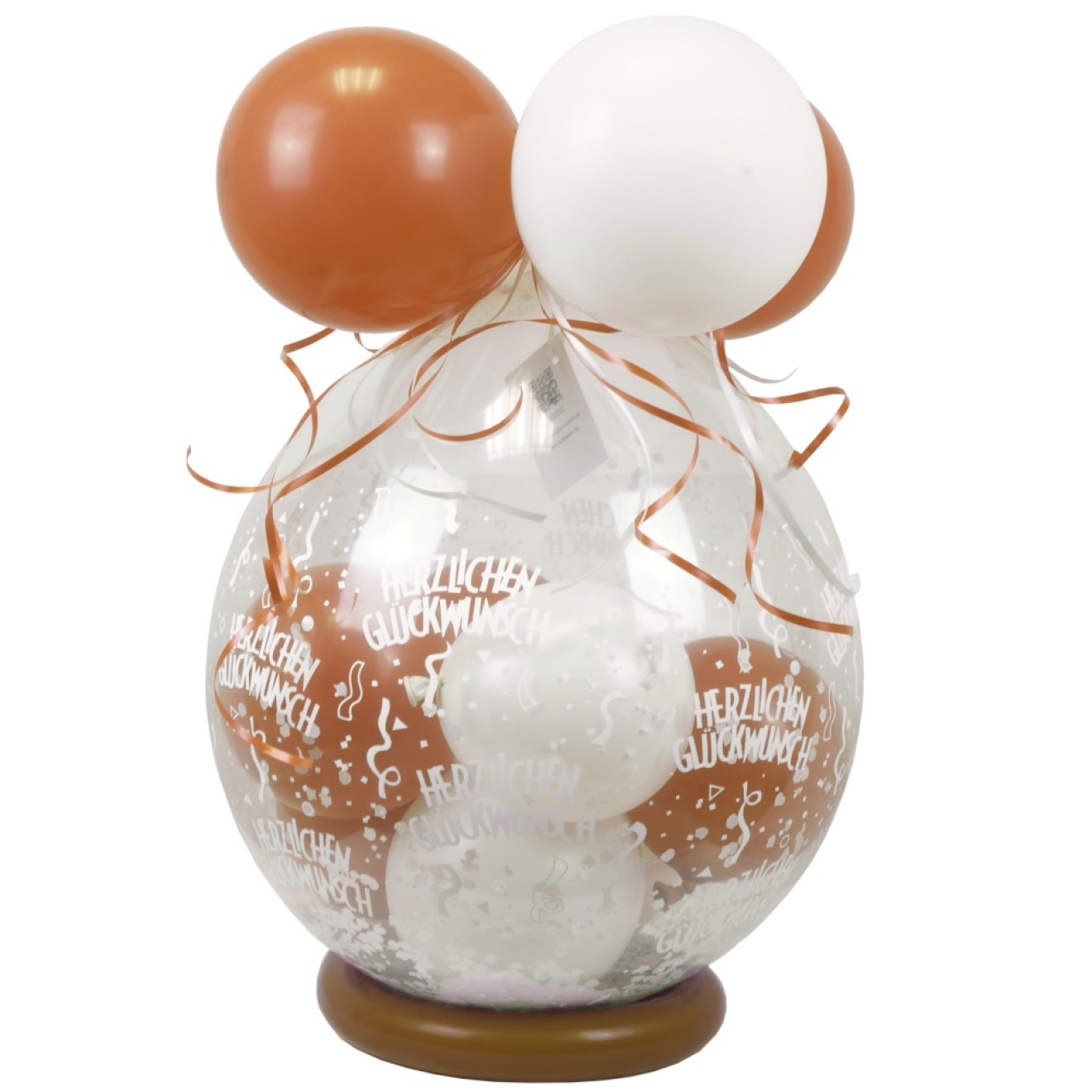 Verpackungsballon Geschenkballon: Herzlichen Glückwunsch - Weiß & Rose Gold - Basic Ø 50 cm