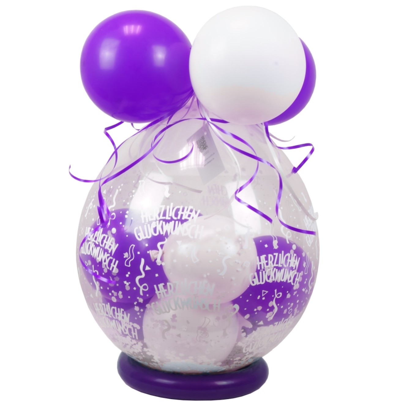Verpackungsballon Geschenkballon: Herzlichen Glückwunsch - Weiß & Violett - Basic Ø 50 cm