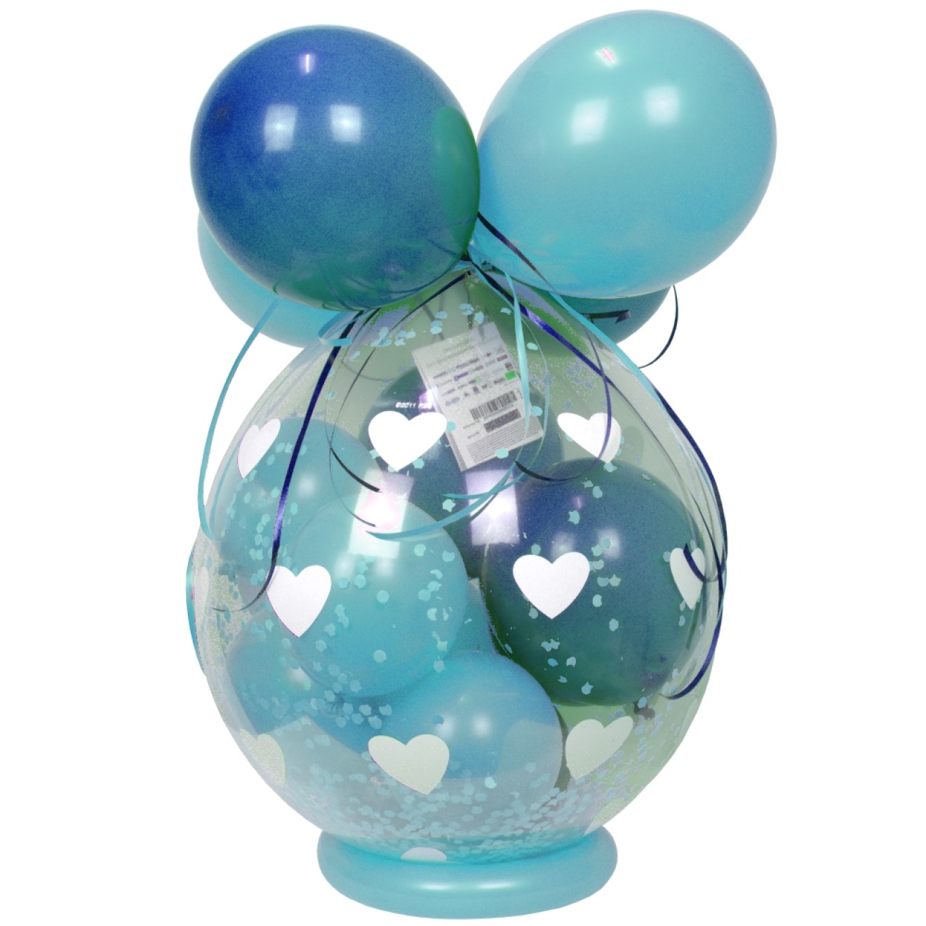 Verpackungsballon Geschenkballon: Herzen (Weiß) - Blau & Hellblau - Basic Ø 50 cm