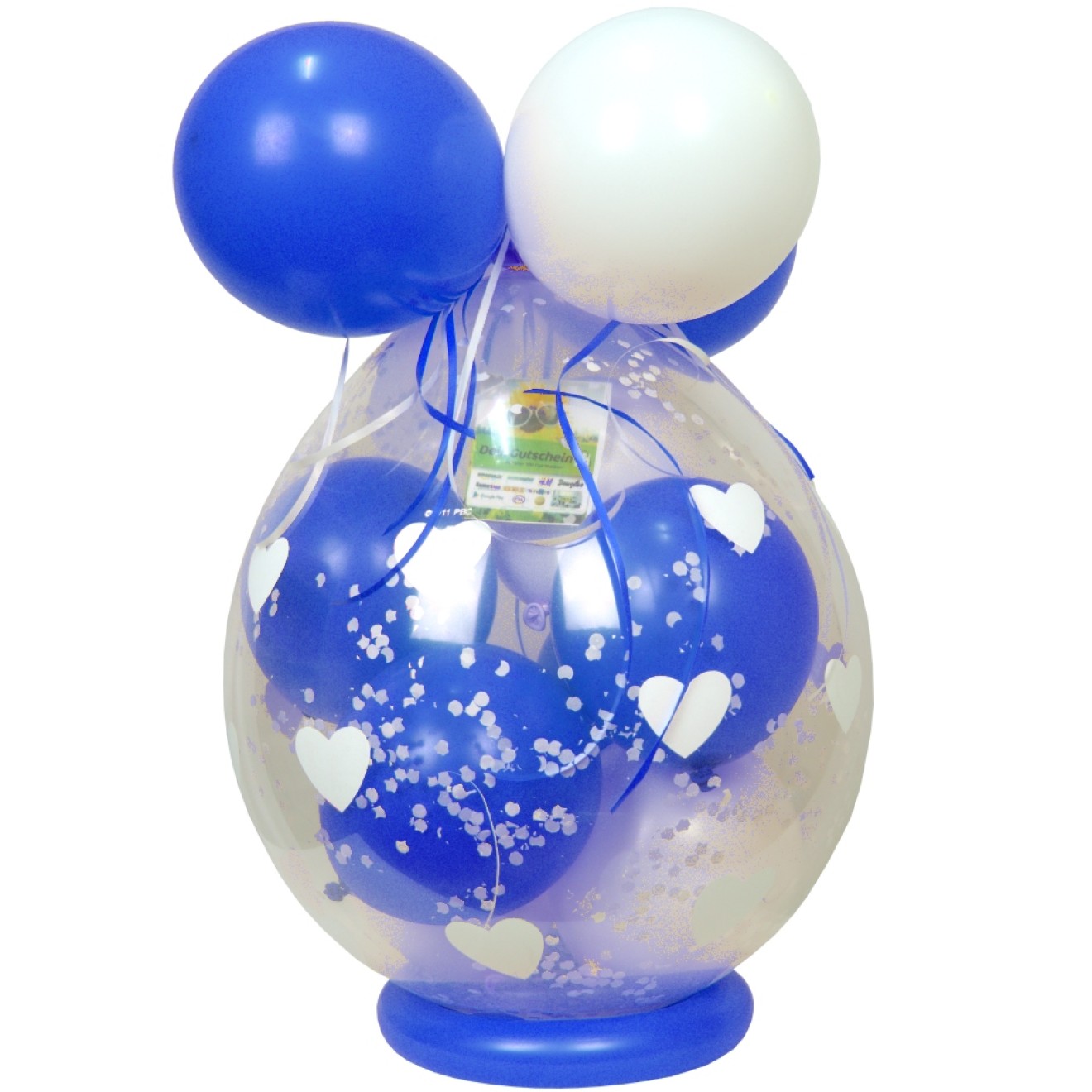 Verpackungsballon Geschenkballon: Herzen (Weiß) - Blau & Weiß - Basic Ø 50 cm
