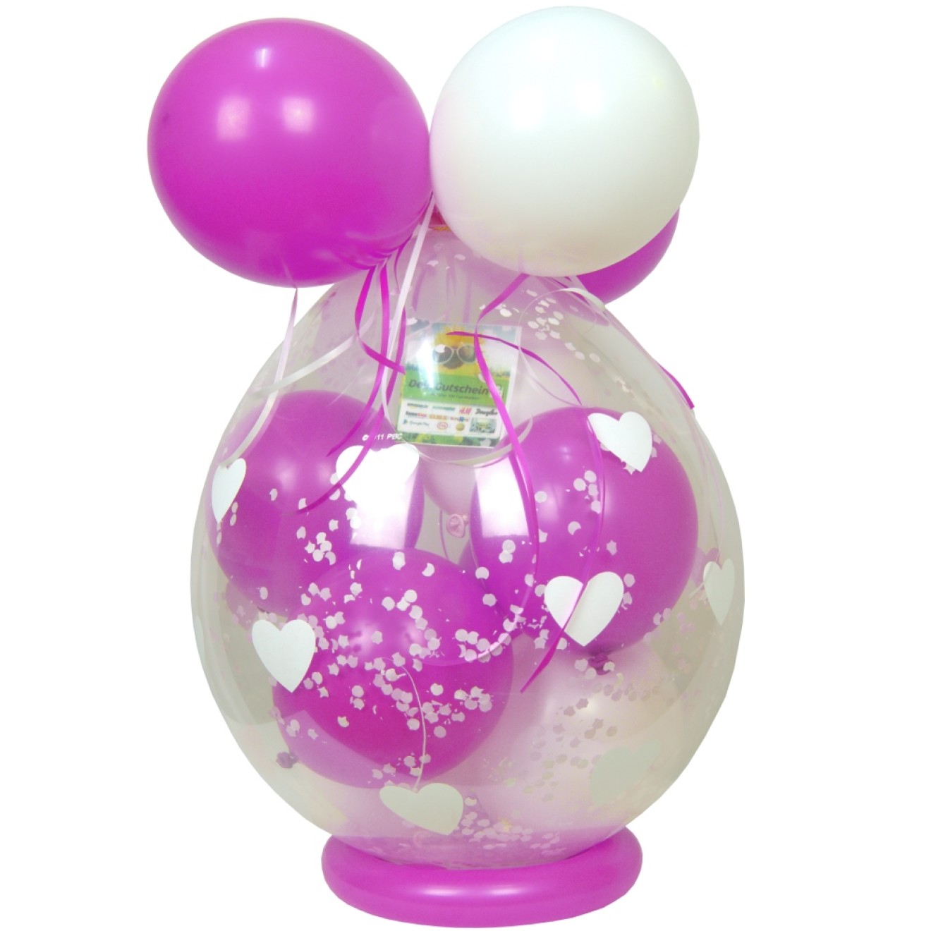 Verpackungsballon Geschenkballon: Herzen (Weiß) - Flieder & Weiß - Basic Ø 50 cm