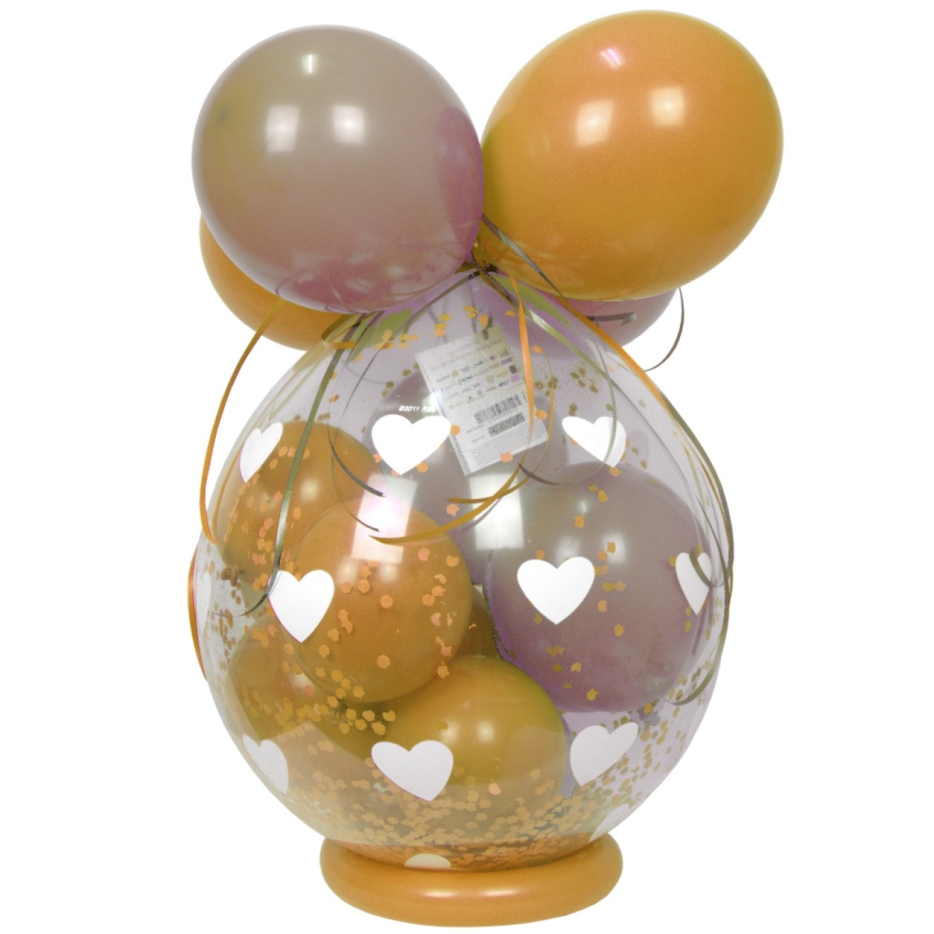 Verpackungsballon Geschenkballon: Herzen (Weiß) - Gold & Creme - Basic Ø 50 cm