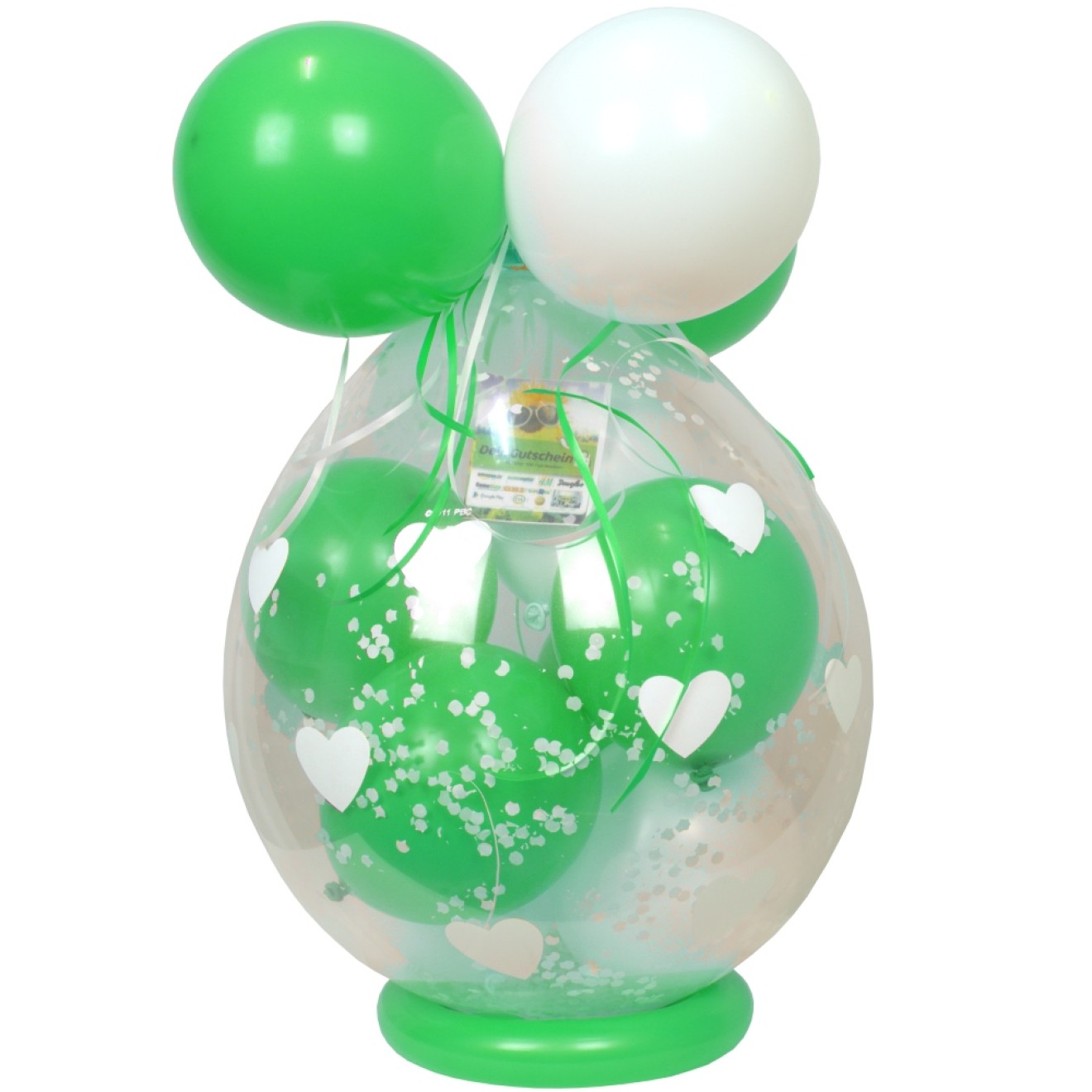 Verpackungsballon Geschenkballon: Herzen (Weiß) - Mintgrün & Weiß - Basic Ø 50 cm