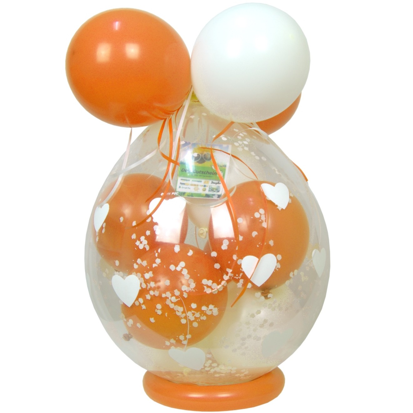 Verpackungsballon Geschenkballon: Herzen (Weiß) - Orange & Weiß - Basic Ø 50 cm