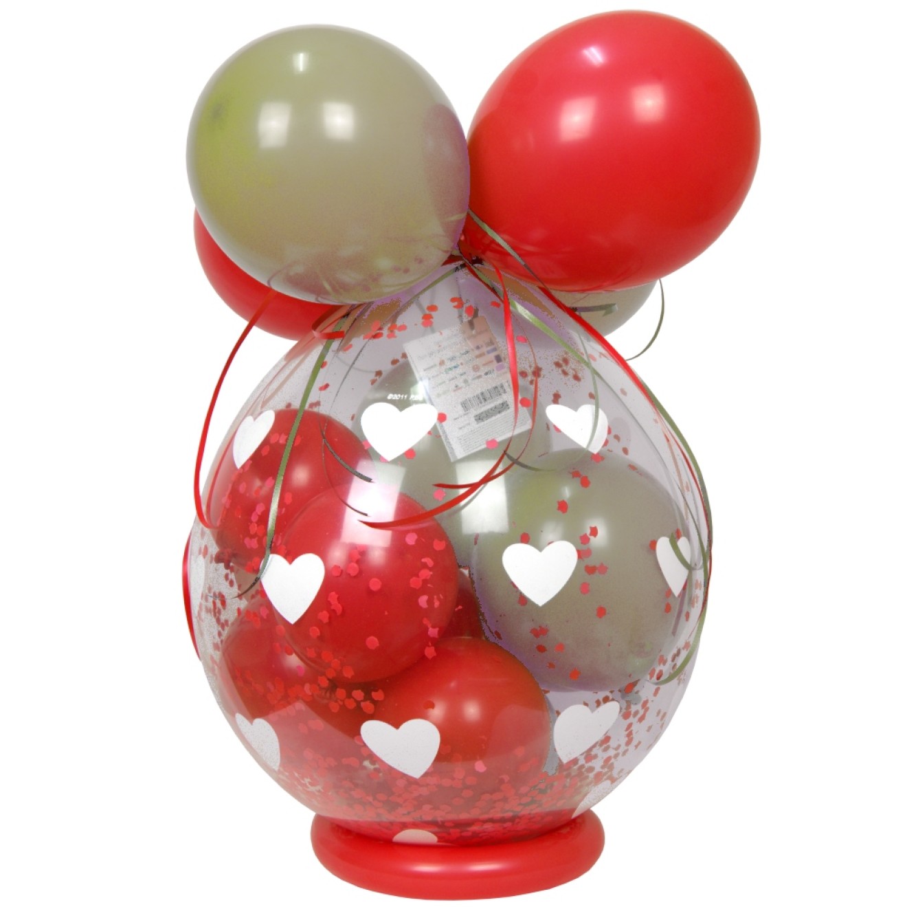 Verpackungsballon Geschenkballon: Herzen (Weiß) - Rot & Creme - Basic Ø 50 cm