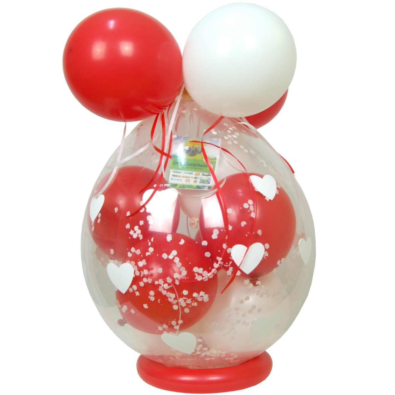 Verpackungsballon Geschenkballon: Herzen (Weiß) - Rot & Weiß - Basic Ø 50 cm