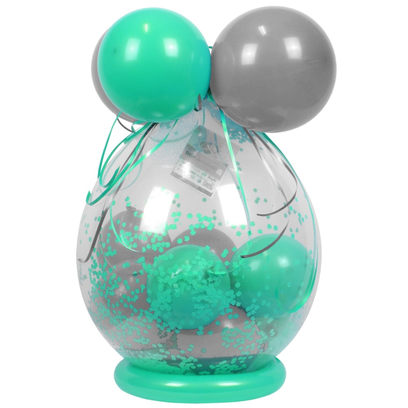 Verpackungsballon Geschenkballon: Klar - Türkis & Silber - Basic Ø 50 cm