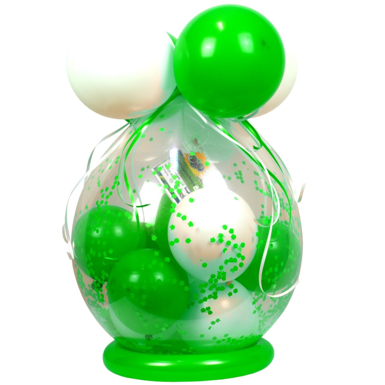 Verpackungsballon Geschenkballon: Klar - Grün & Weiß - Basic Ø 50 cm