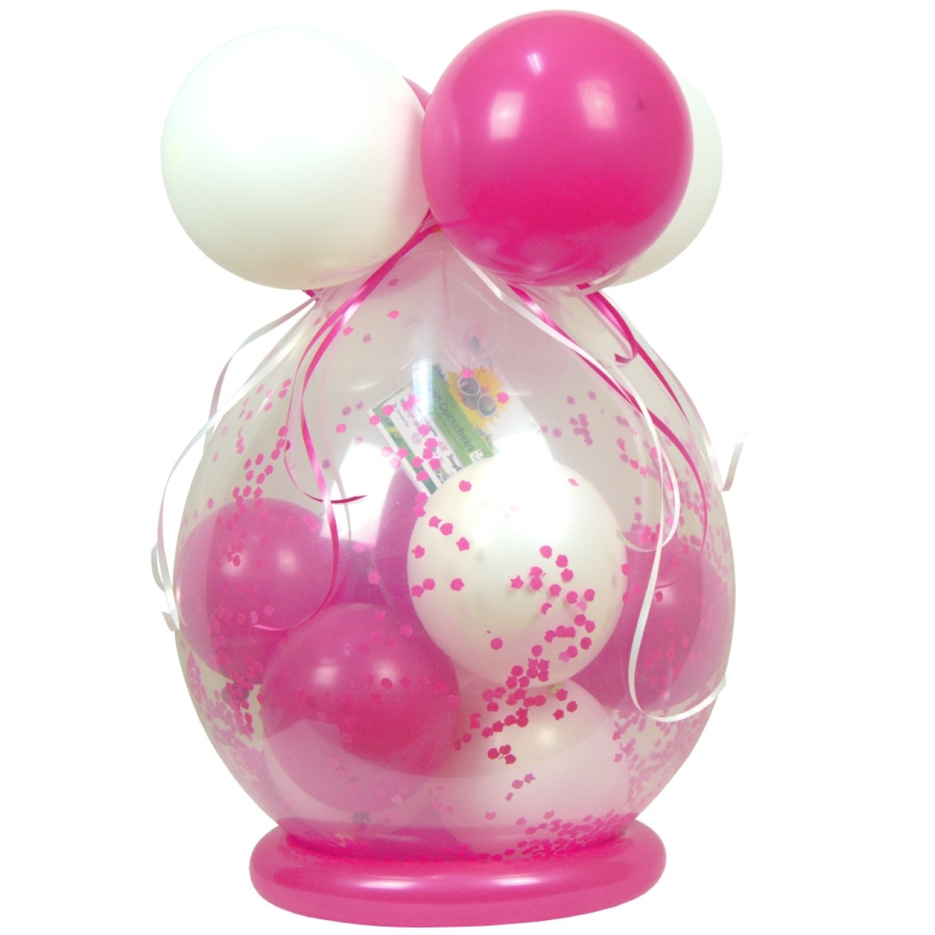 Verpackungsballon Geschenkballon: Klar - Rosa & Weiß - Basic Ø 50 cm