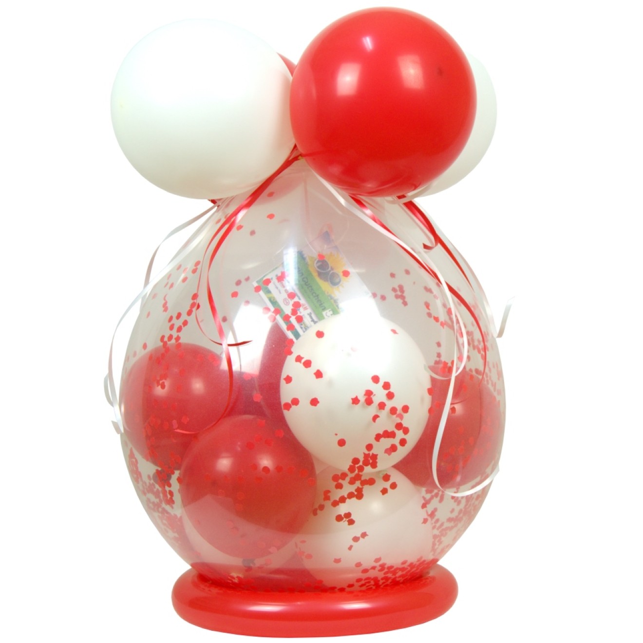 Verpackungsballon Geschenkballon: Klar - Rot & Weiß - Basic Ø 50 cm
