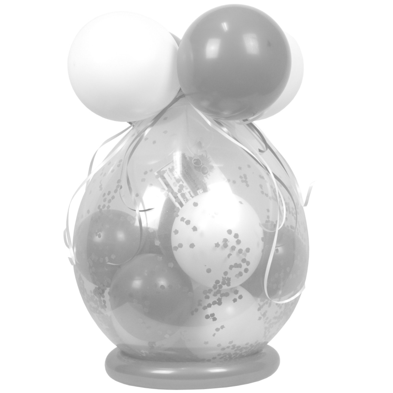 Verpackungsballon Geschenkballon: Klar - Silber & Weiß - Basic Ø 50 cm