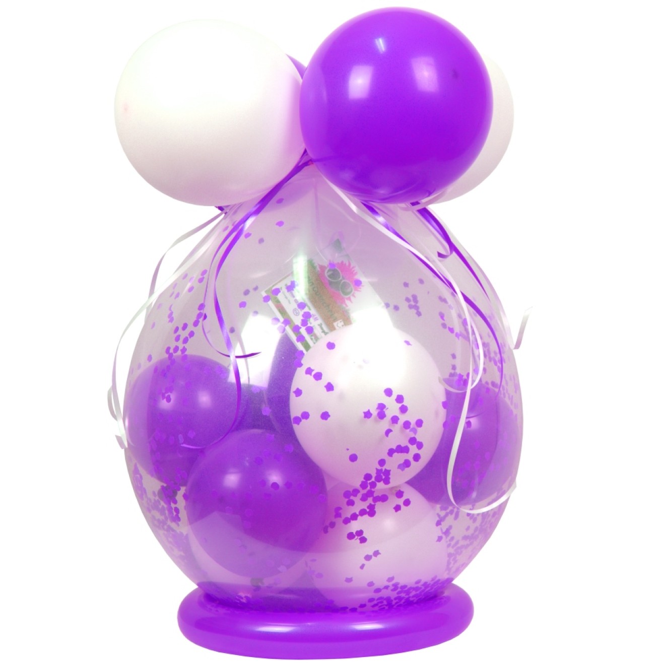 Verpackungsballon Geschenkballon: Klar - Violett & Weiß - Basic Ø 50 cm