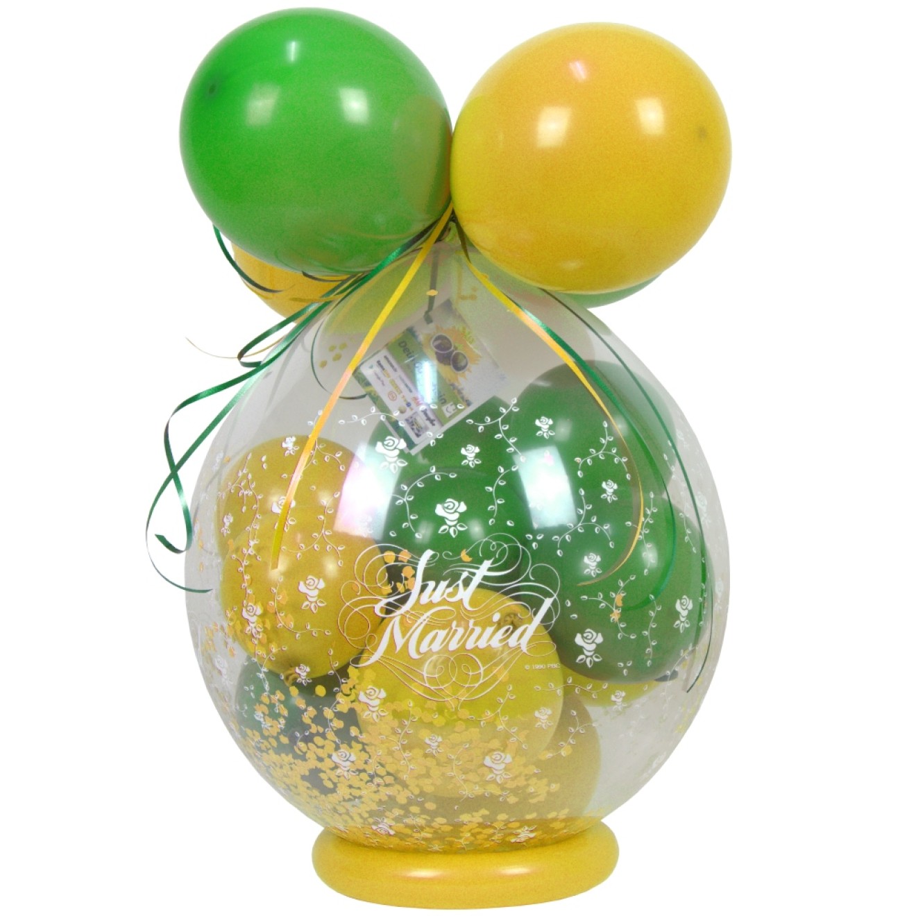 Verpackungsballon Geschenkballon Hochzeit: Just Married - Limonengrün & Gelb - Basic Ø 50 cm