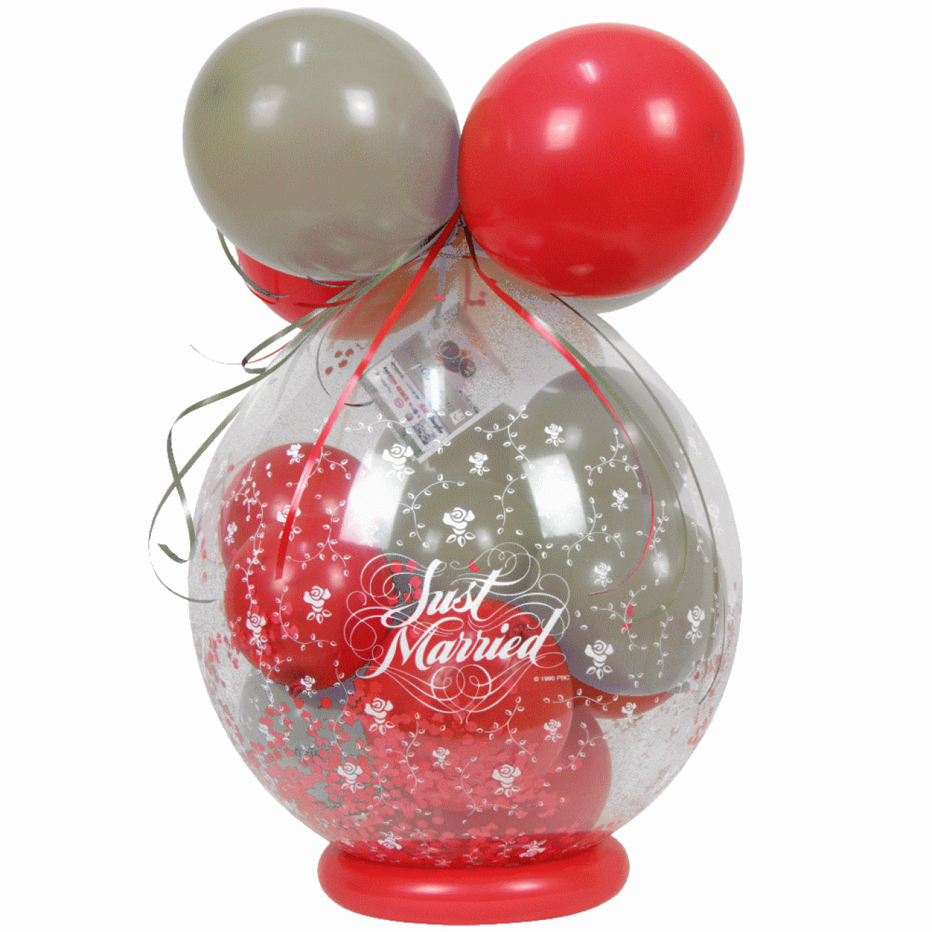 Verpackungsballon Geschenkballon Hochzeit: Just Married - Rot & Creme - Basic Ø 50 cm