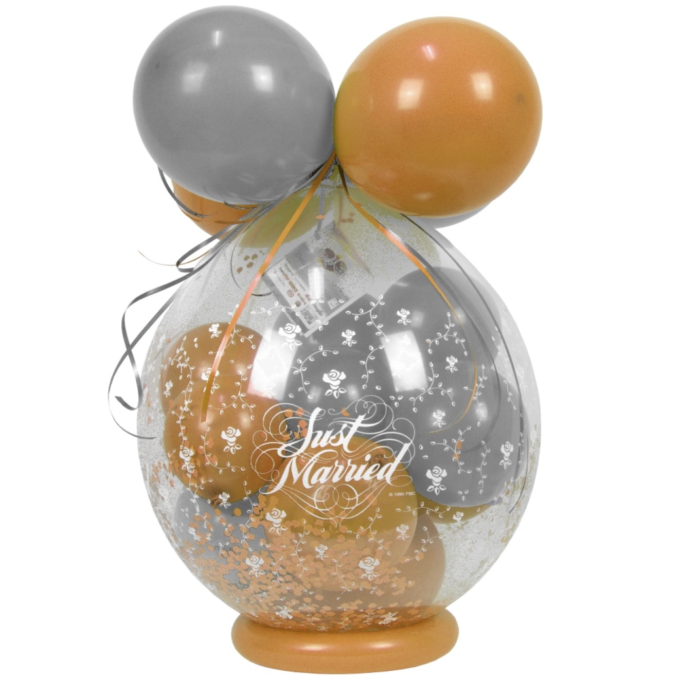 Verpackungsballon Geschenkballon Hochzeit: Just Married - Silber & Gold - Basic Ø 50 cm