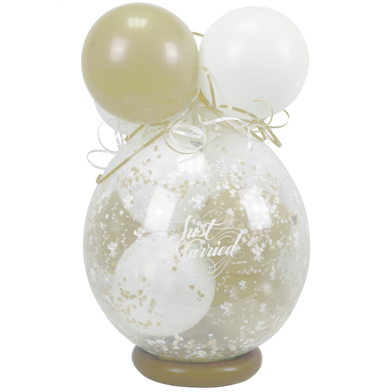 Verpackungsballon Geschenkballon Hochzeit: Just Married - Weiß & Creme - Basic Ø 50 cm