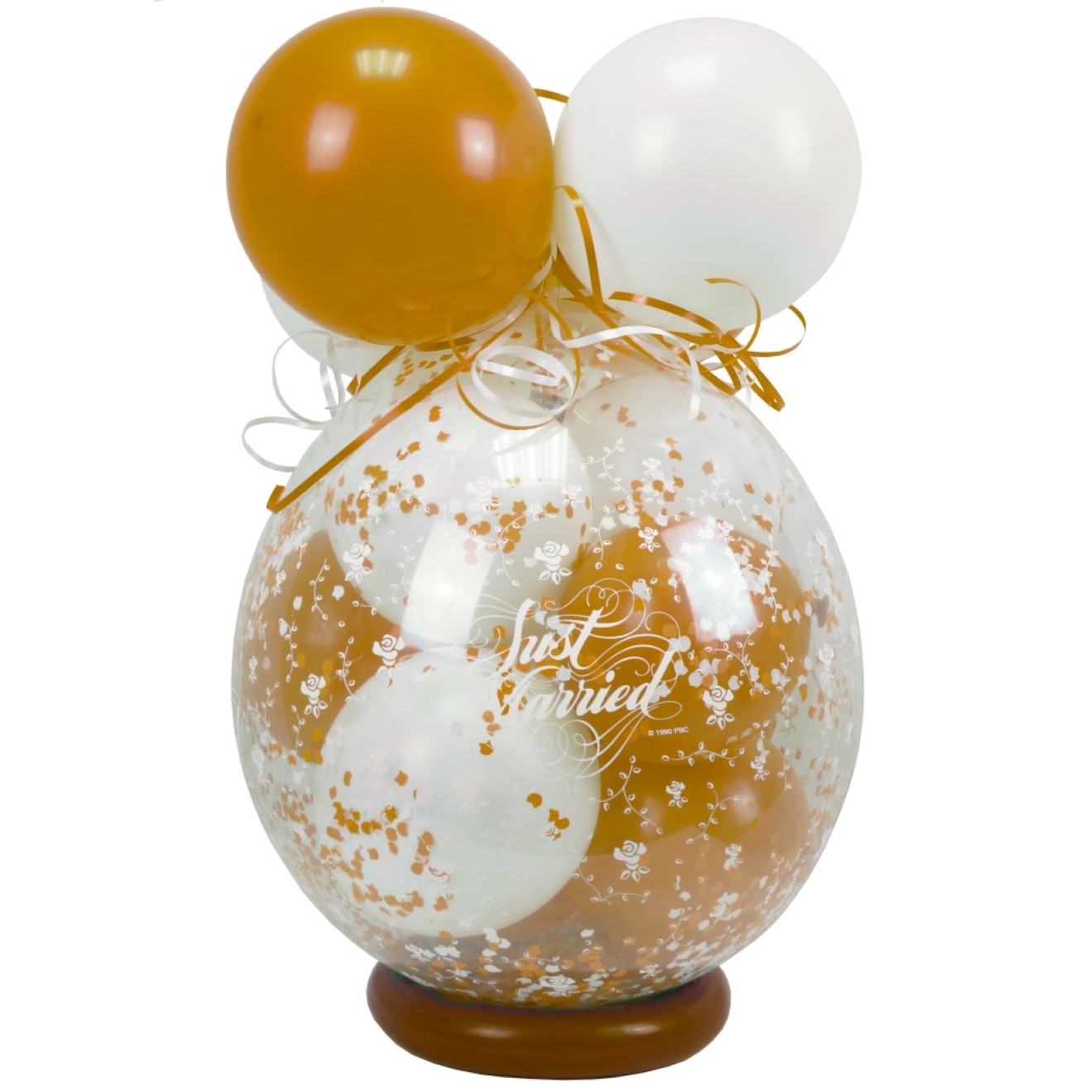 Verpackungsballon Geschenkballon Hochzeit: Just Married - Weiß & Gold - Basic Ø 50 cm