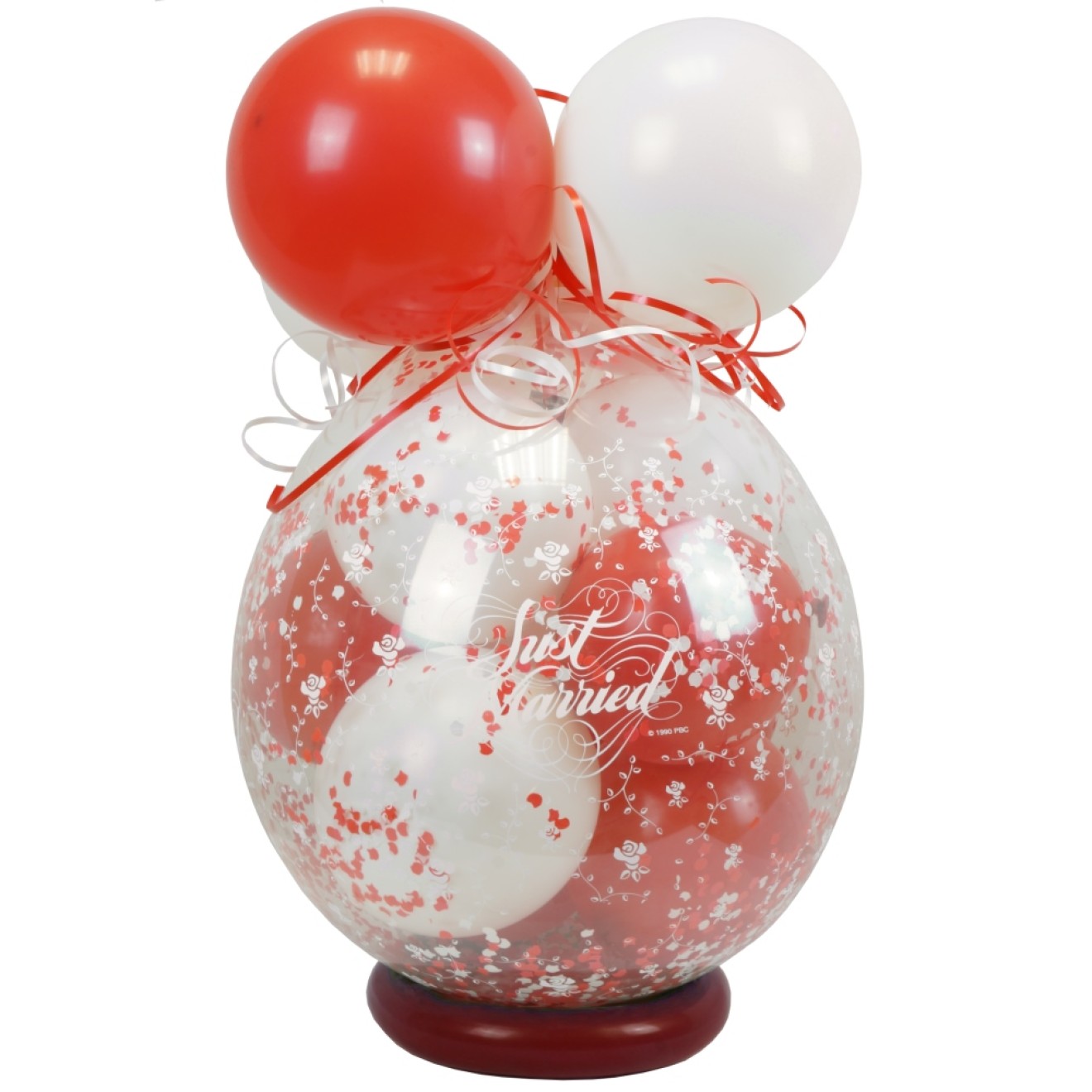 Verpackungsballon Geschenkballon Hochzeit: Just Married - Weiß & Rot - Basic Ø 50 cm