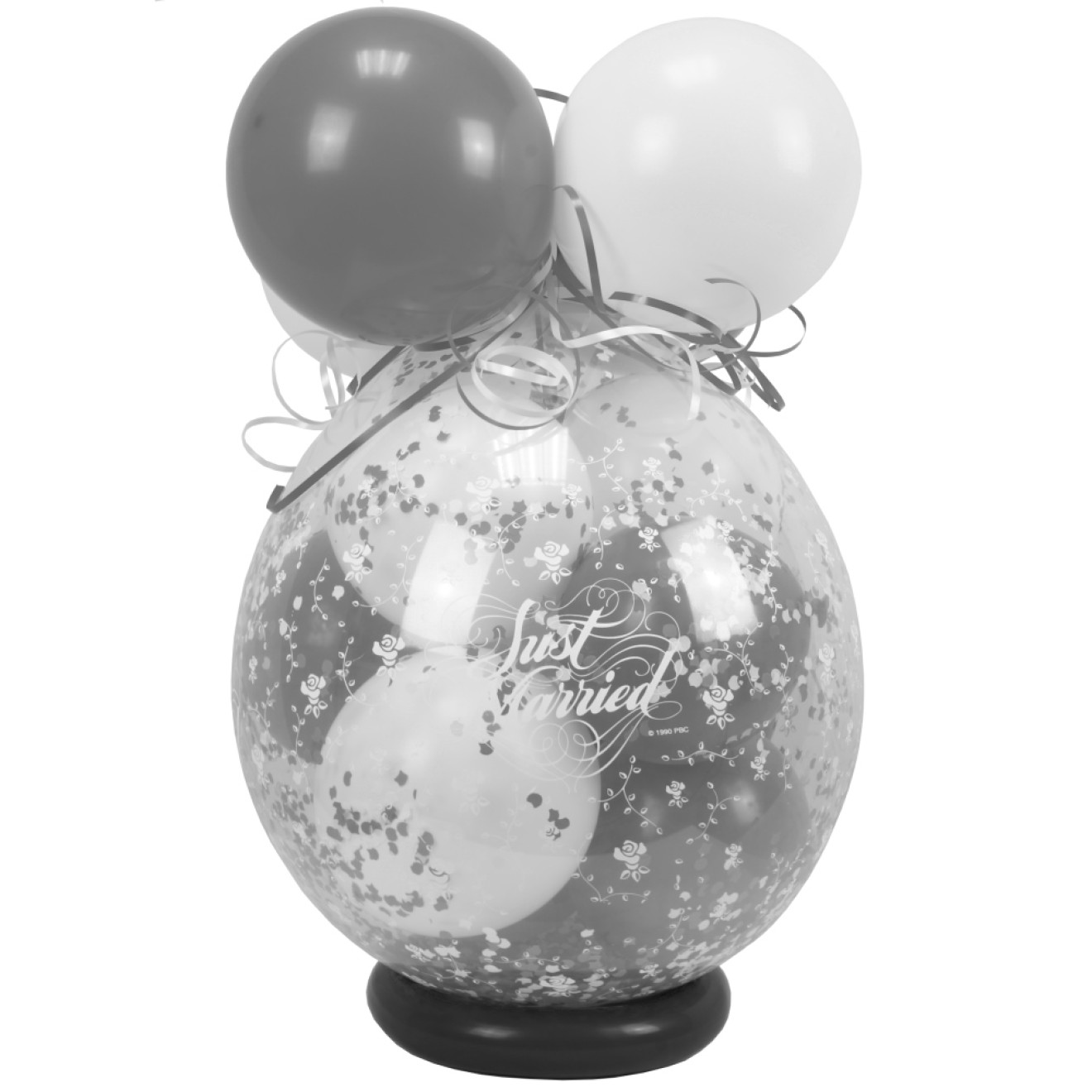 Verpackungsballon Geschenkballon Hochzeit: Just Married - Weiß & Silber - Basic Ø 50 cm
