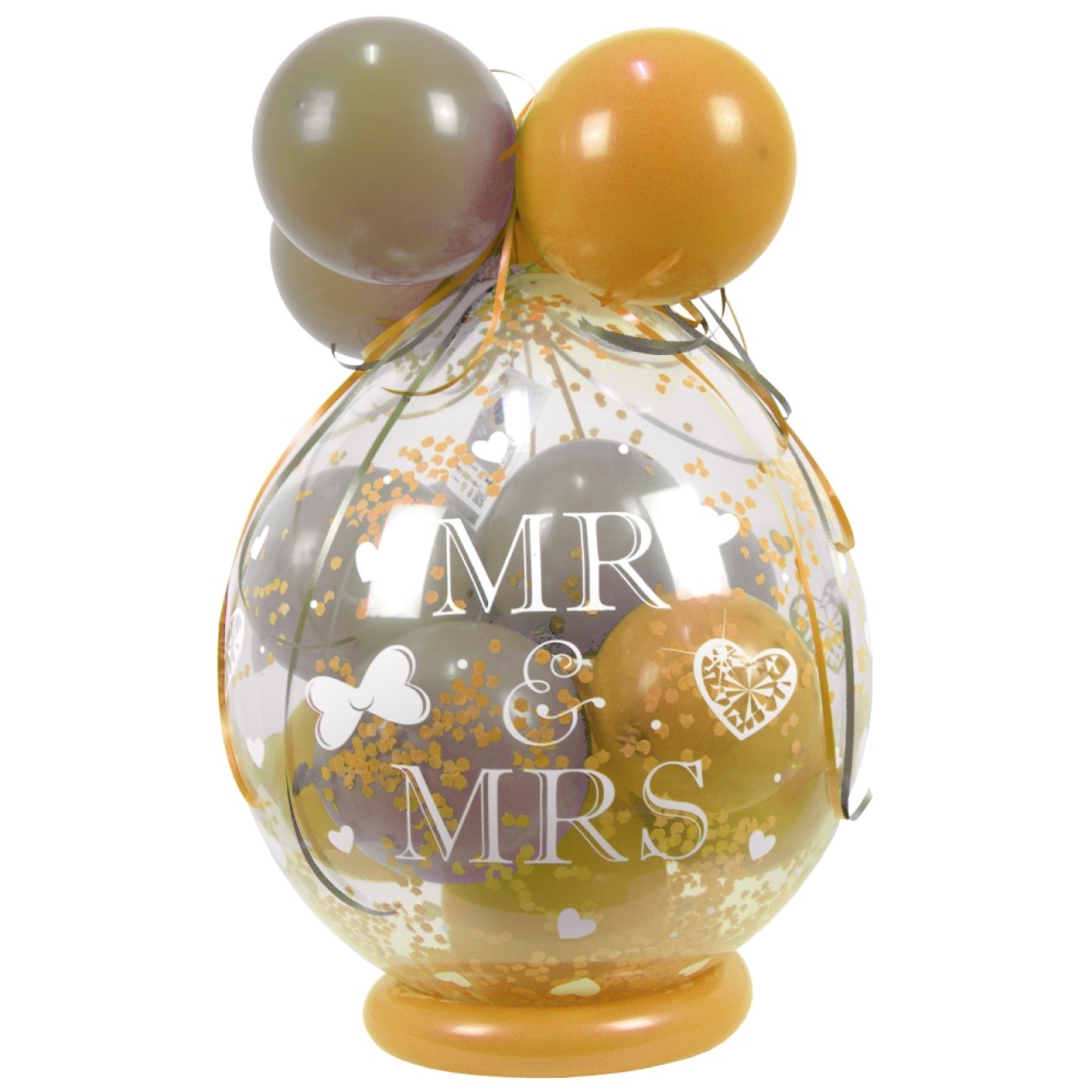 Verpackungsballon Geschenkballon Hochzeit: Mr & Mrs - Gold & Creme - Basic Ø 50 cm