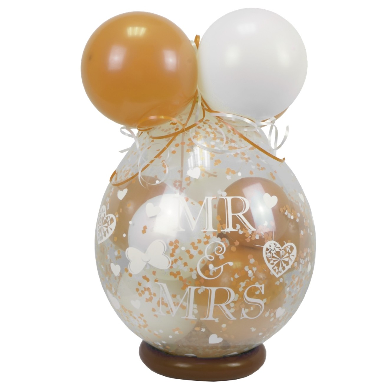 Verpackungsballon Geschenkballon Hochzeit: Mr & Mrs - Weiß & Gold - Basic Ø 50 cm