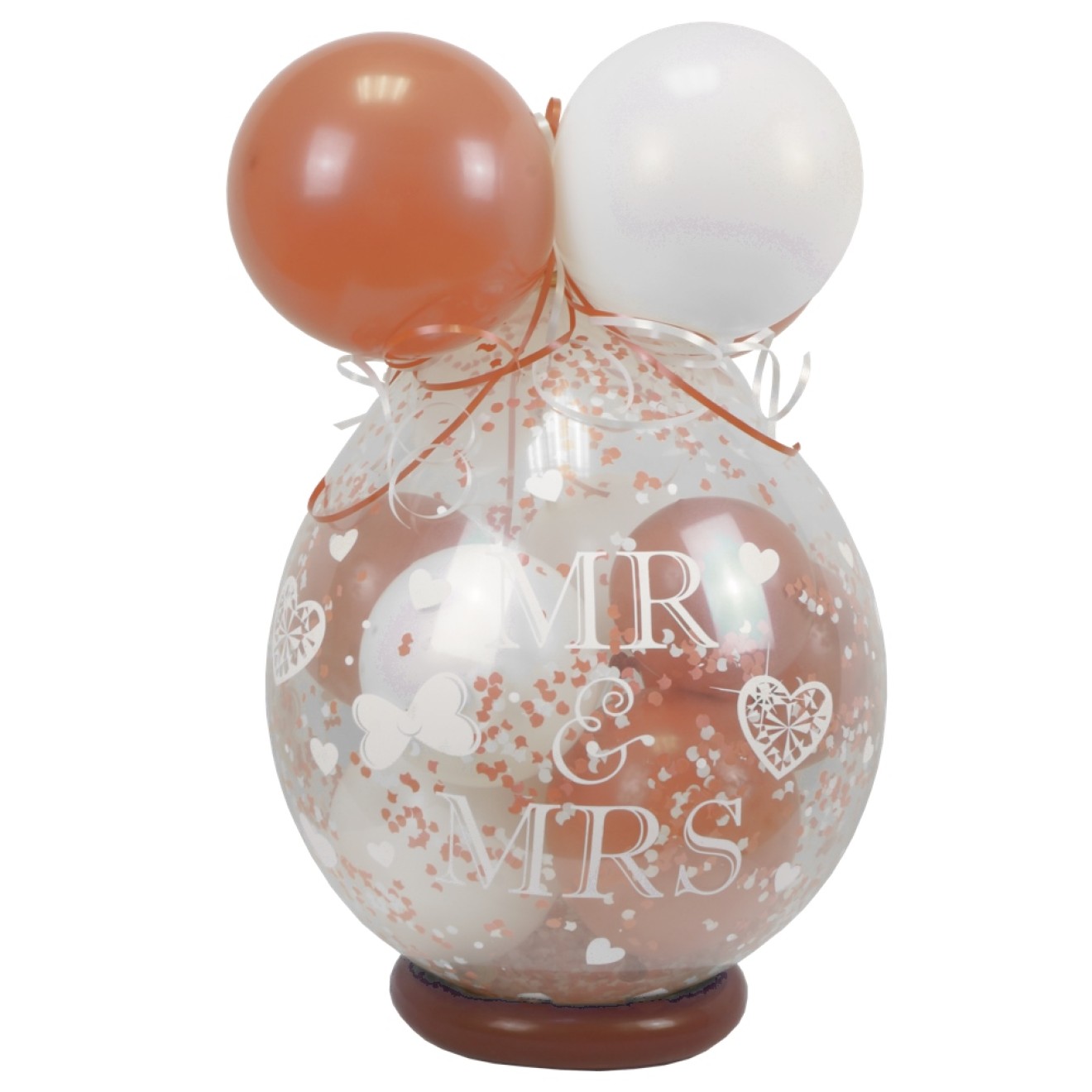 Verpackungsballon Geschenkballon Hochzeit: Mr & Mrs - Weiß & Rose Gold - Basic Ø 50 cm