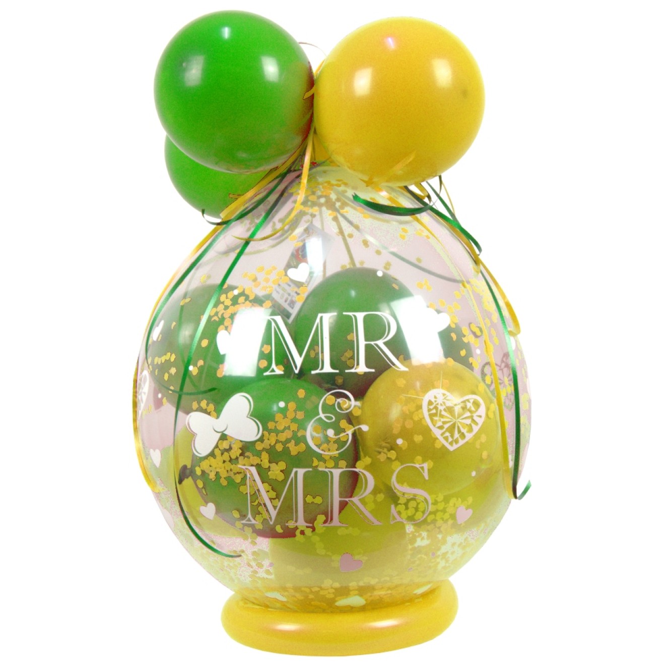 Verpackungsballon Geschenkballon Hochzeit: Mr & Mrs - Limonengrün & Gelb - Basic Ø 50 cm