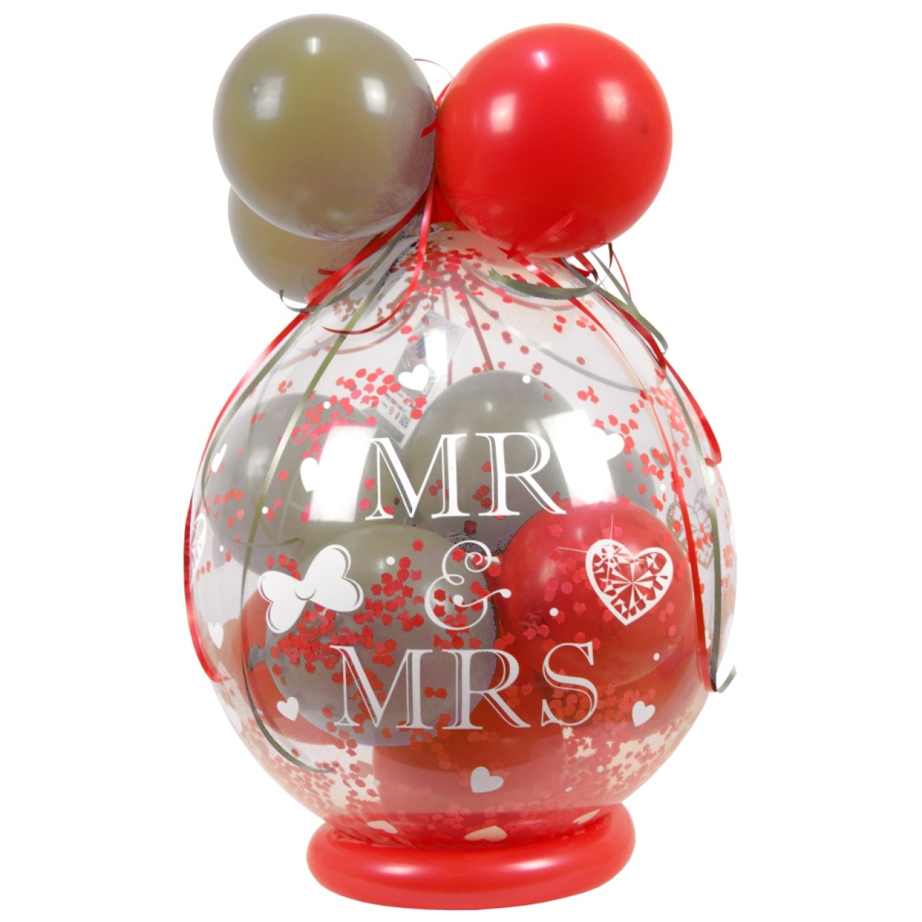 Verpackungsballon Geschenkballon Hochzeit: Mr & Mrs - Rot & Creme - Basic Ø 50 cm