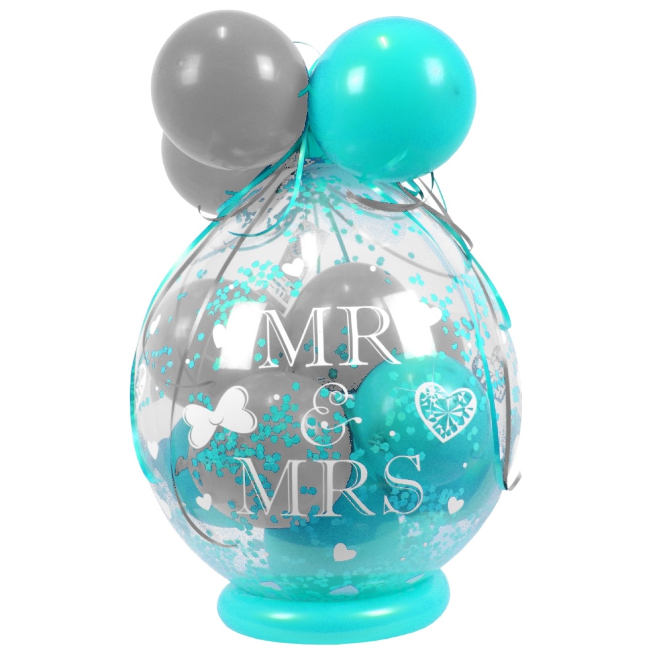 Verpackungsballon Geschenkballon Hochzeit: Mr & Mrs - Türkis & Silber - Basic Ø 50 cm