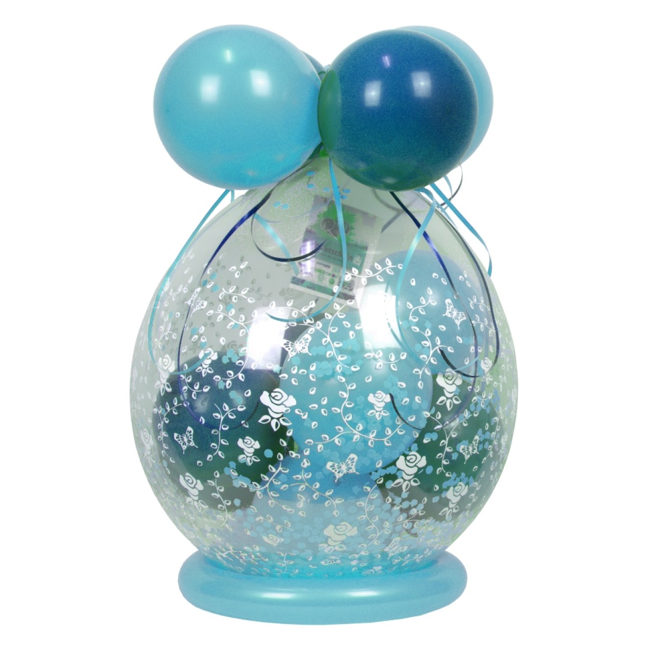 Verpackungsballon Geschenkballon Hochzeit: Rosen - Blau & Hellblau - Basic Ø 50 cm