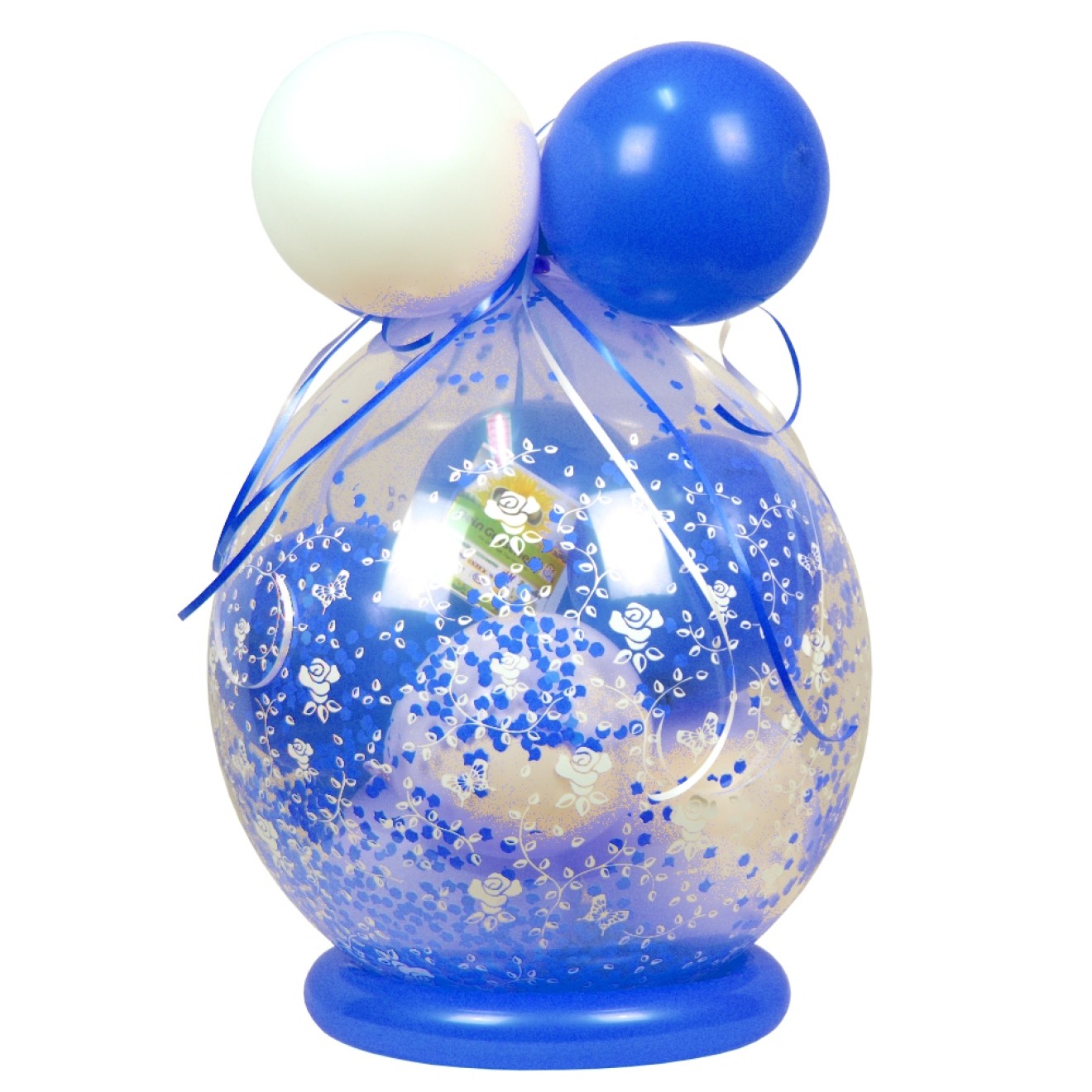 Verpackungsballon Geschenkballon Hochzeit: Rosen - Weiß & Blau - Basic Ø 50 cm